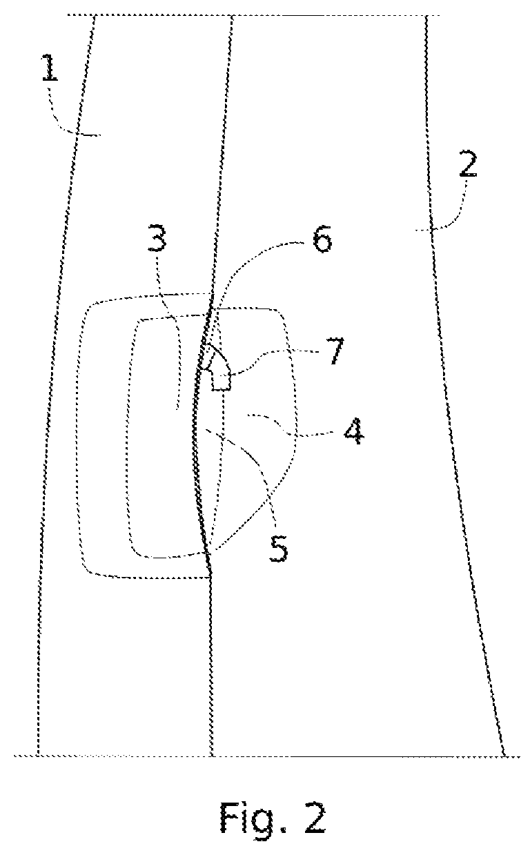 Patent US12129691 Figure 2 – Emergency access device for a vehicle opening panel with rotary deployment arm