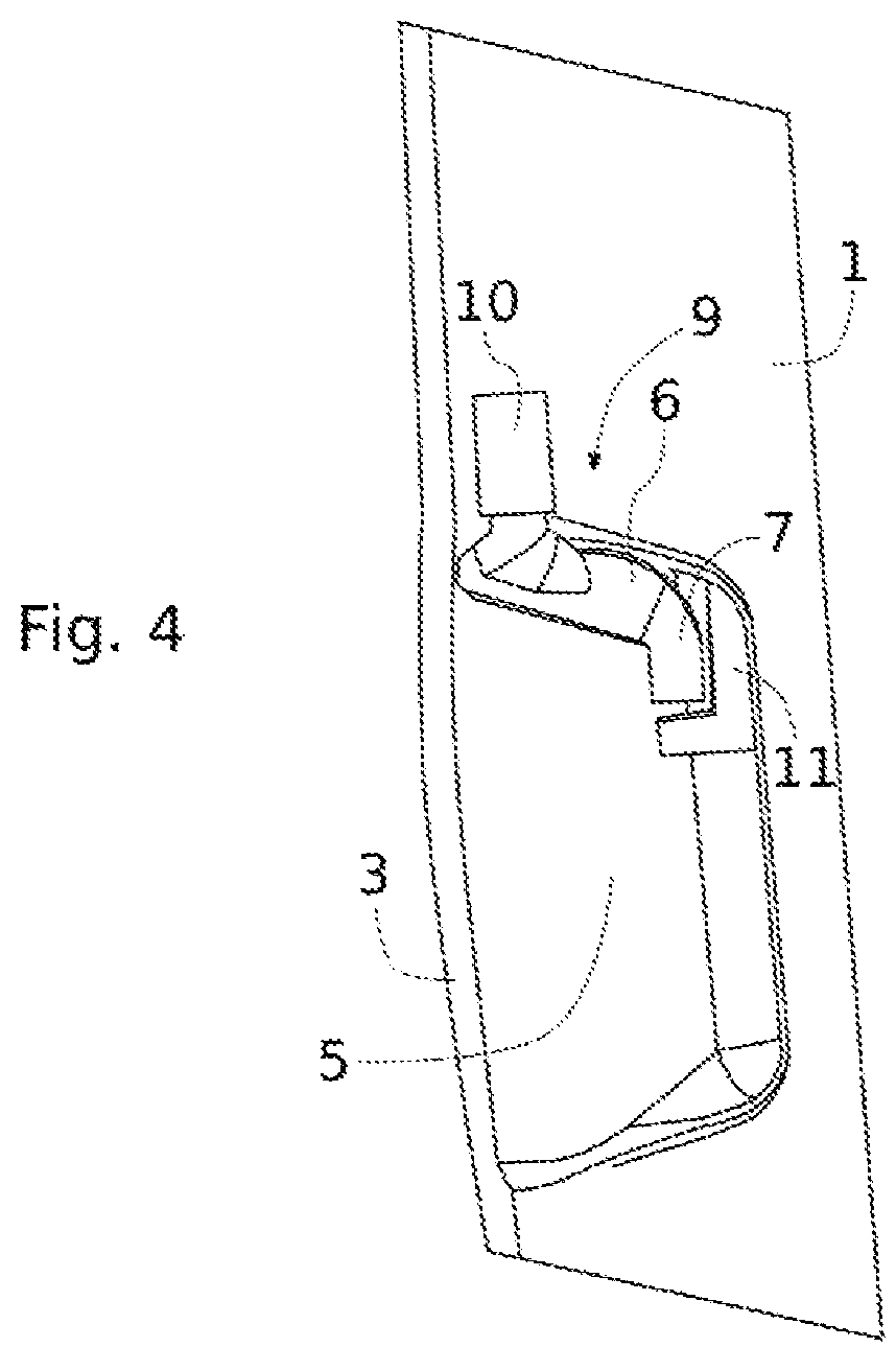 Patent US12129691 Figure 4 – Emergency access device for a vehicle opening panel with rotary deployment arm