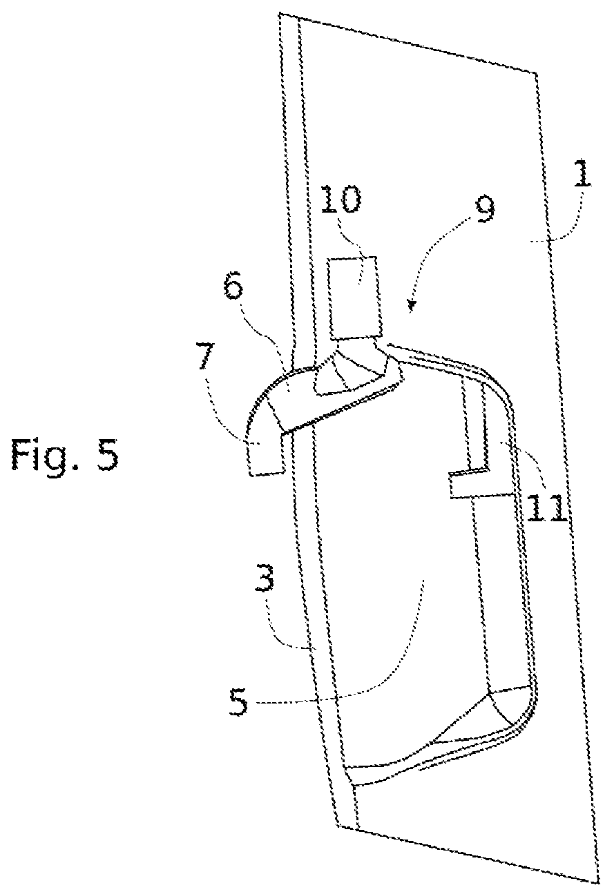 Patent US12129691 Figure 5 – Emergency access device for a vehicle opening panel with rotary deployment arm