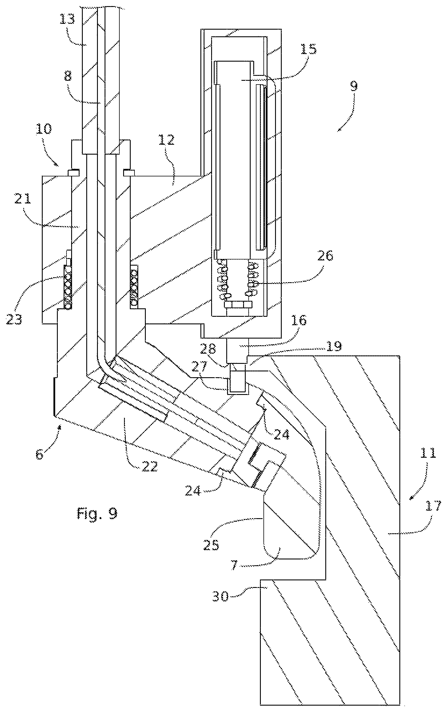 Patent US12129691 Figure 9 – Emergency access device for a vehicle opening panel with rotary deployment arm