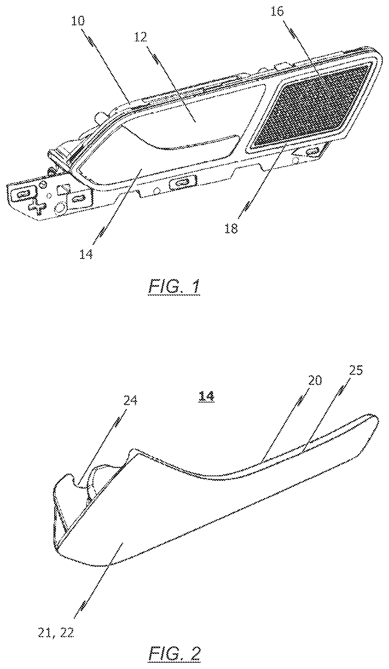 Patent US12129692 Figure 1 – Actuating element, in particular a handle element, of an inner door handle arrangement of a vehicle and method for producing such an actuating element