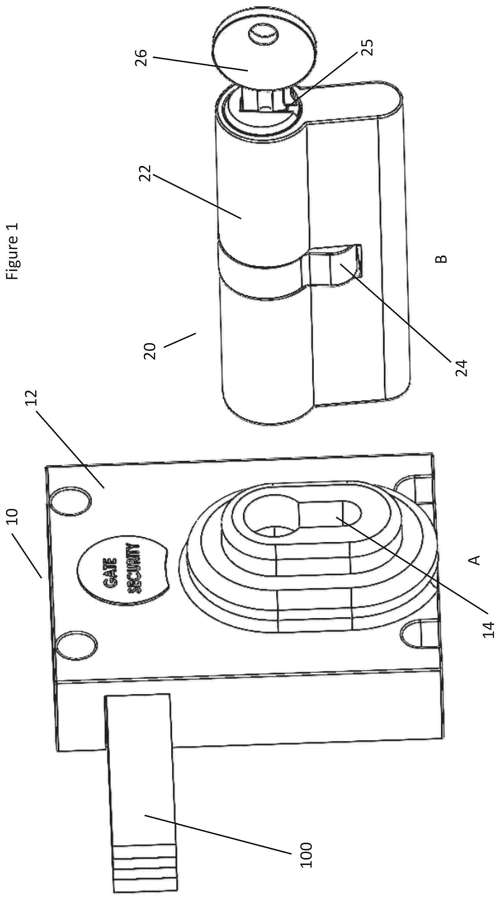 Patent US12129697 Figure 1 – Long throw lock