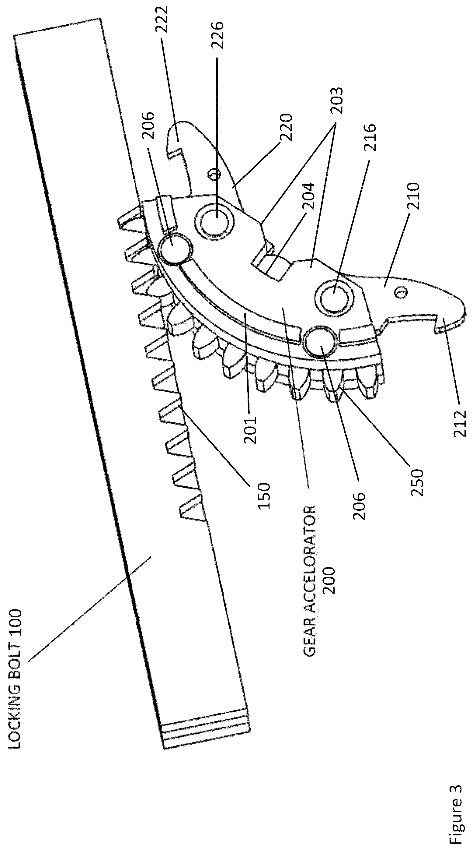Patent US12129697 Figure 3 – Long throw lock