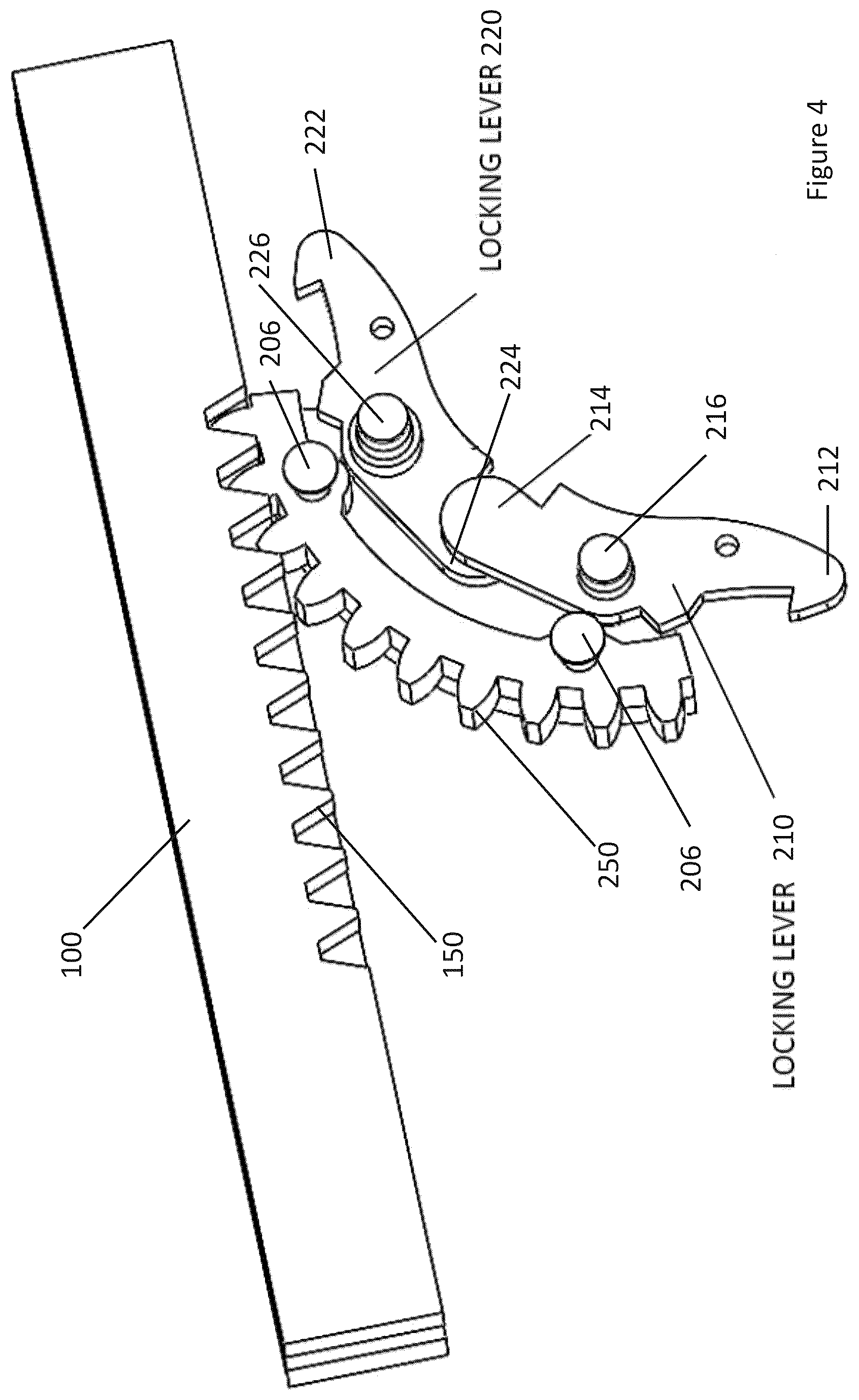 Patent US12129697 Figure 4 – Long throw lock