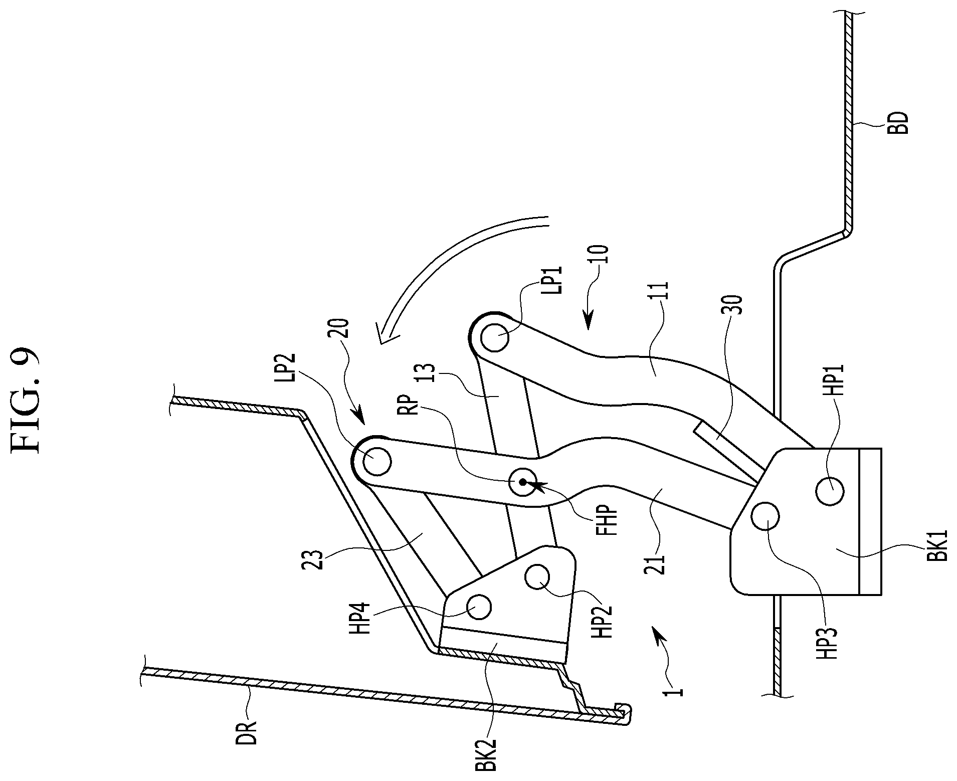 Patent US12129699 Figure 9 – Door hinge device for vehicles