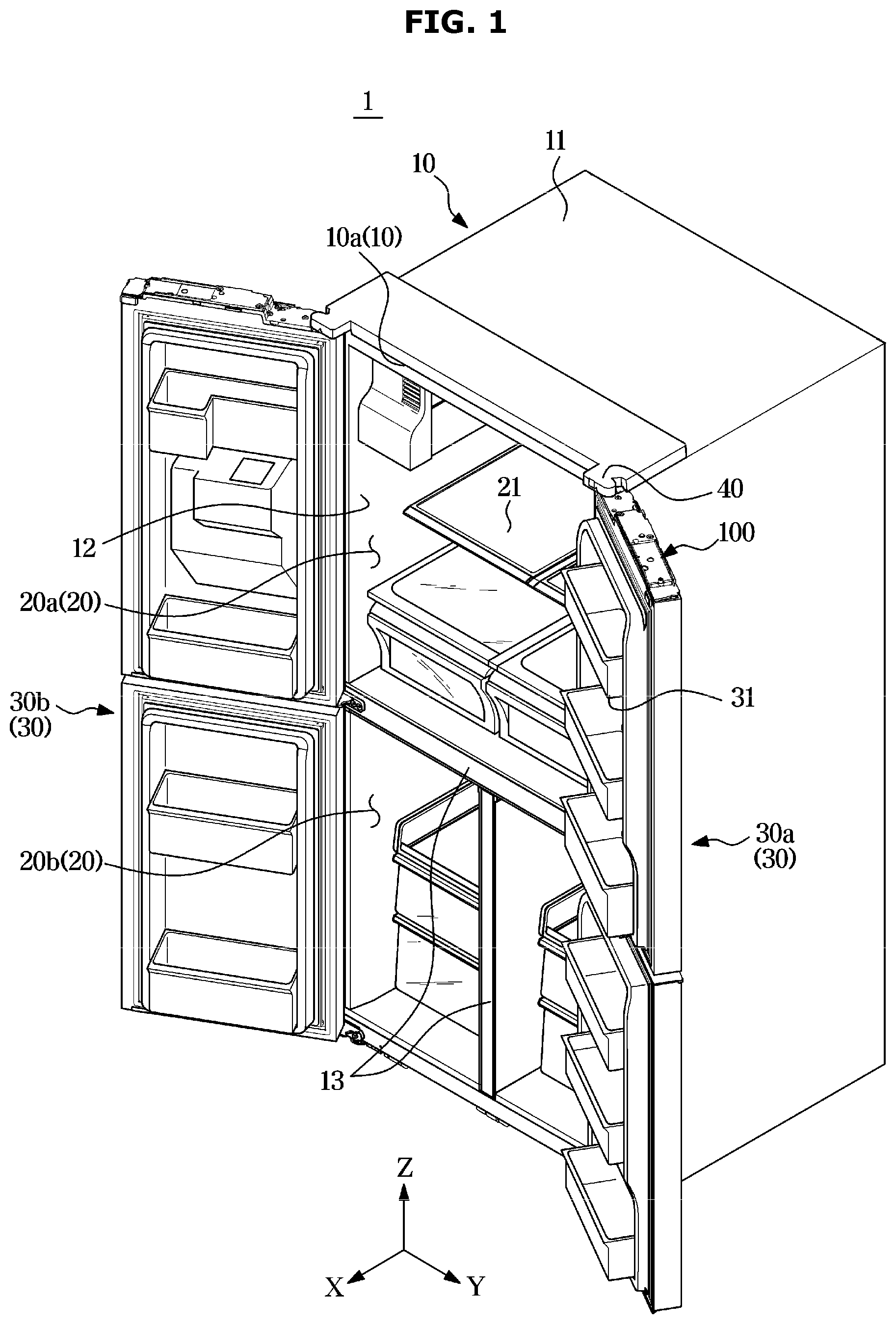 Patent US12129702 Figure 1 – Refrigerator and control method thereof
