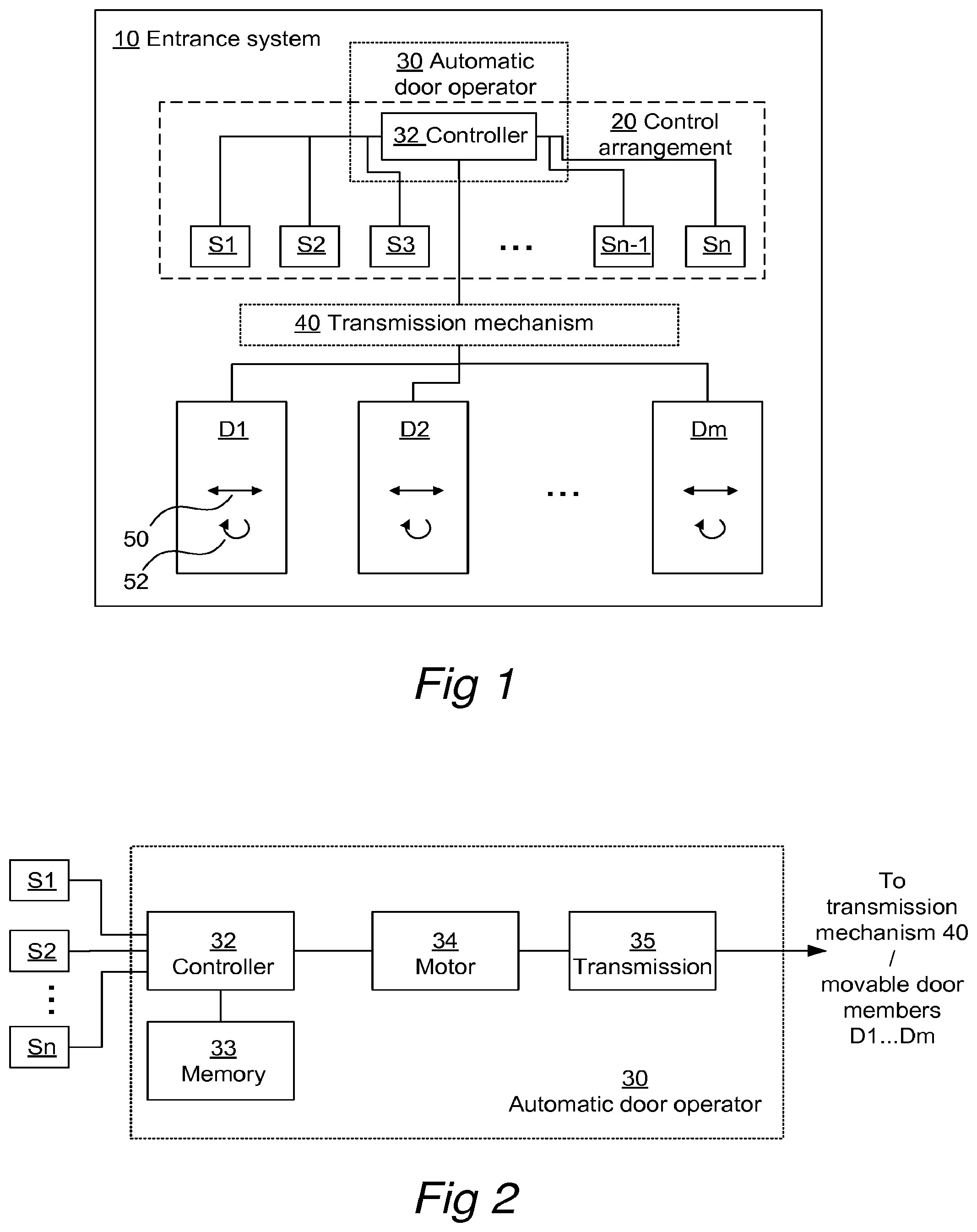 Patent US12129706 — Control arrangement for an entrance system having one or more revolving door movable door members — Figure 1