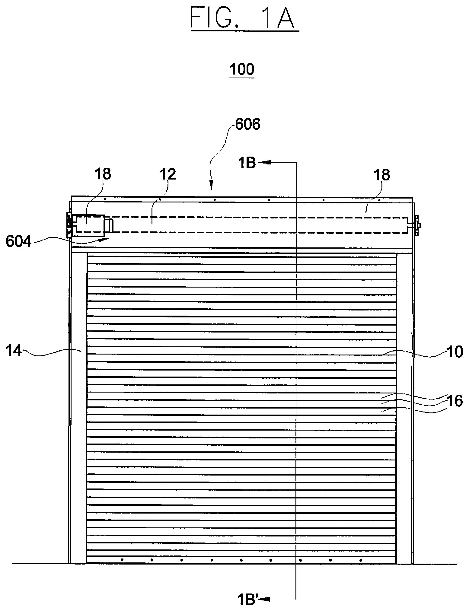 Patent US12129708 Figure 1 – Slatted door with increased impact resistance