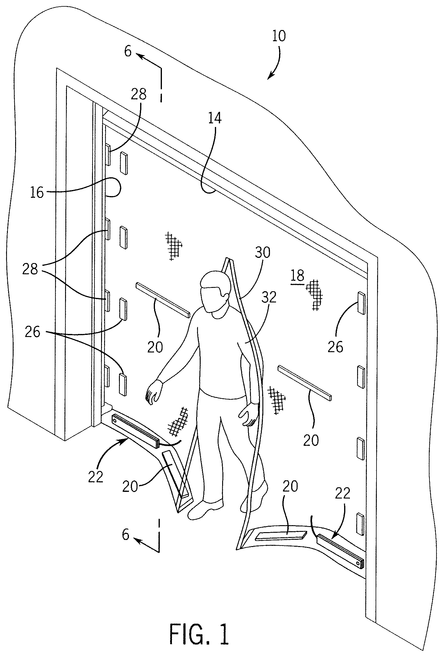 Patent US12129712 Figure 1 – Magnetic garage screen (net) assembly