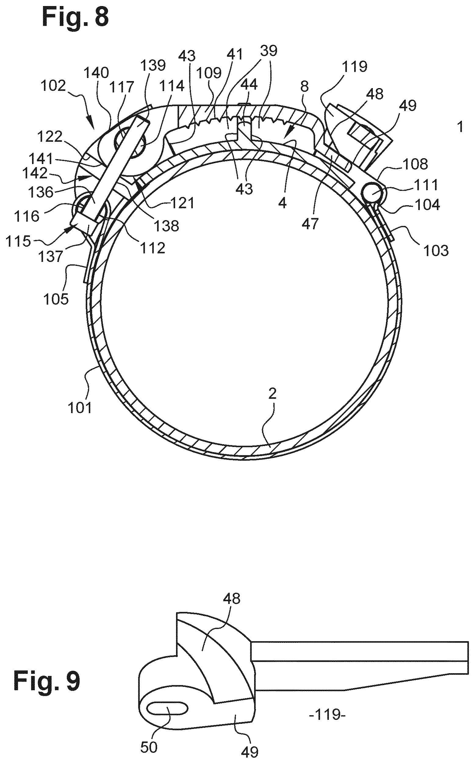 Patent US12129716 Figure 5 – Securing system intended to secure a cable to a tube