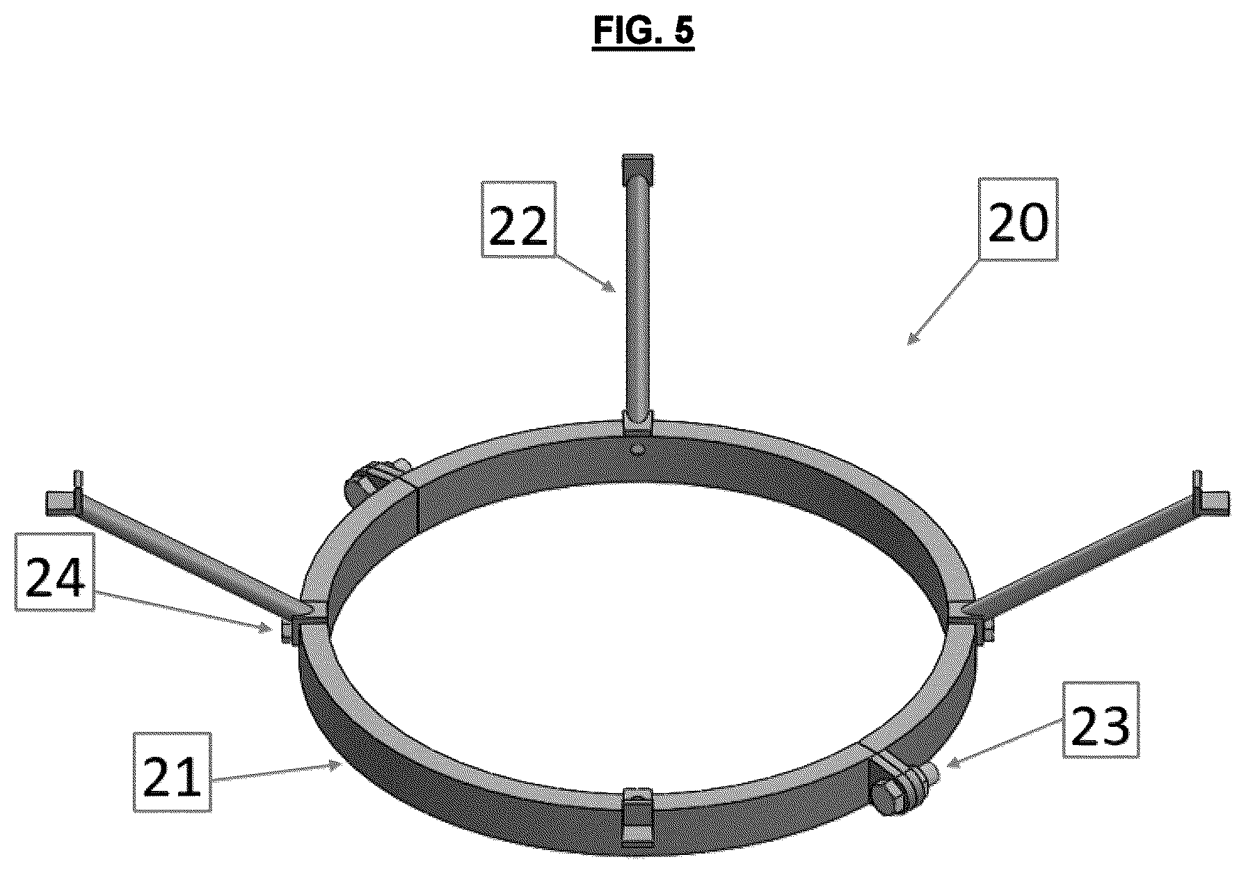 Patent US12129719 Figure 5 – Adapter tool for coupling a bend stiffener with diverless bell mouth interface (DLBM) into a BSN900E bell mouth and assembly method