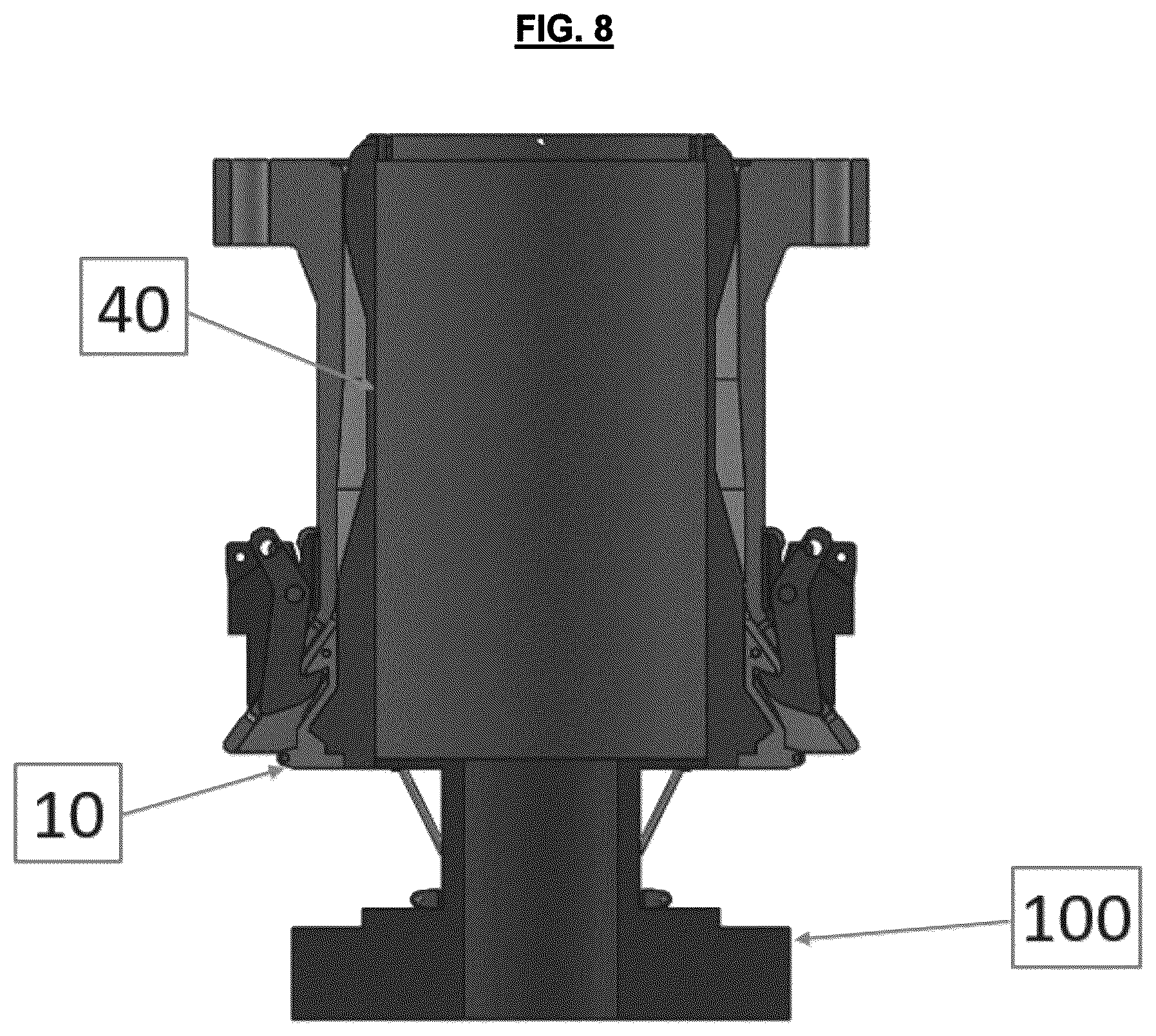 Patent US12129719 Figure 8 – Adapter tool for coupling a bend stiffener with diverless bell mouth interface (DLBM) into a BSN900E bell mouth and assembly method