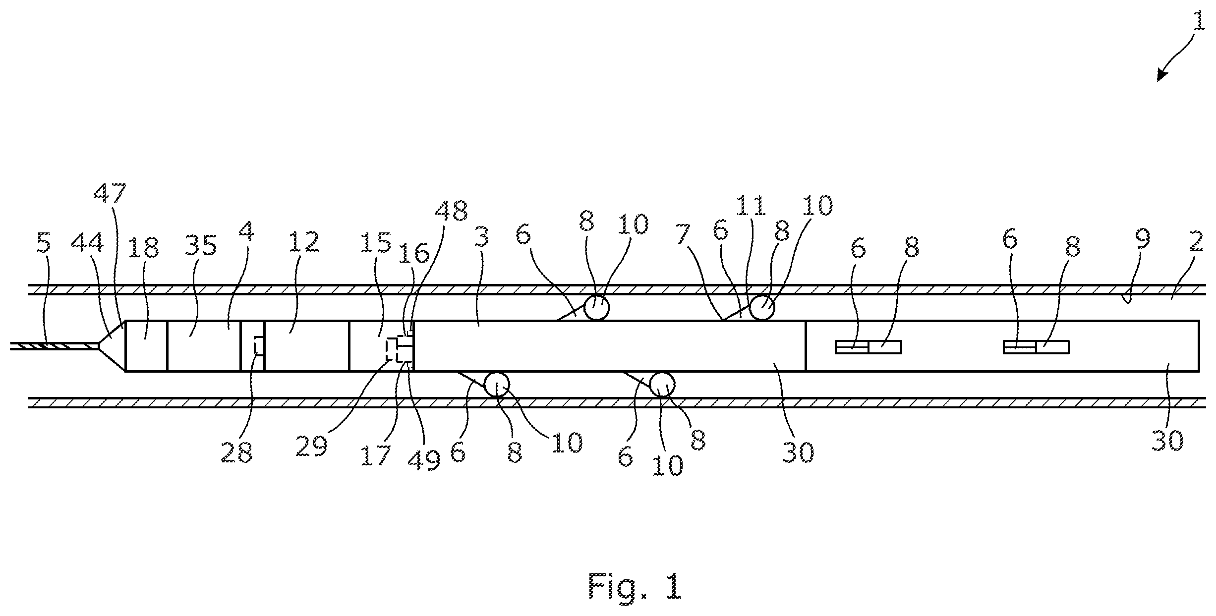 Patent US12129726 Figure 1 – Hydraulically driven downhole self-propelling wireline tool