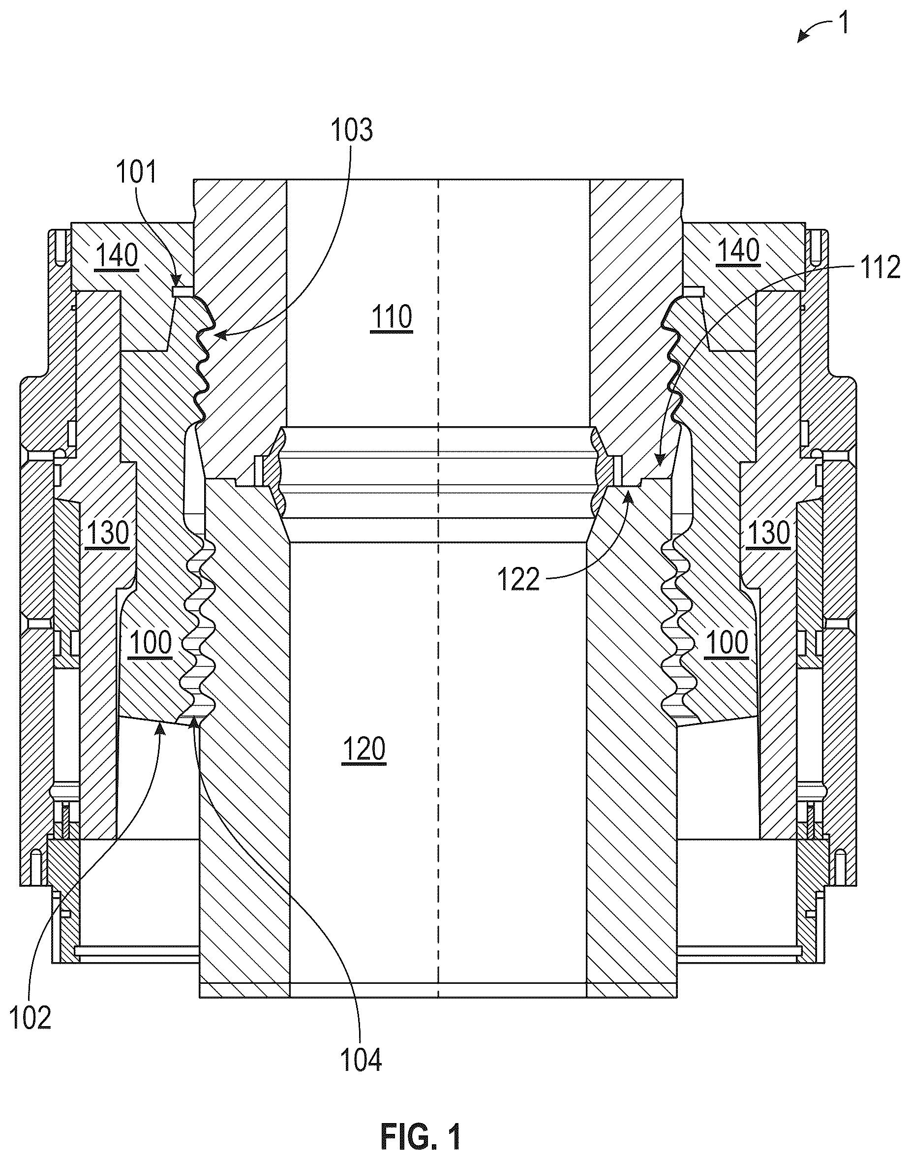 Patent US12129727 Figure 1 – Collet-type wellhead connector system