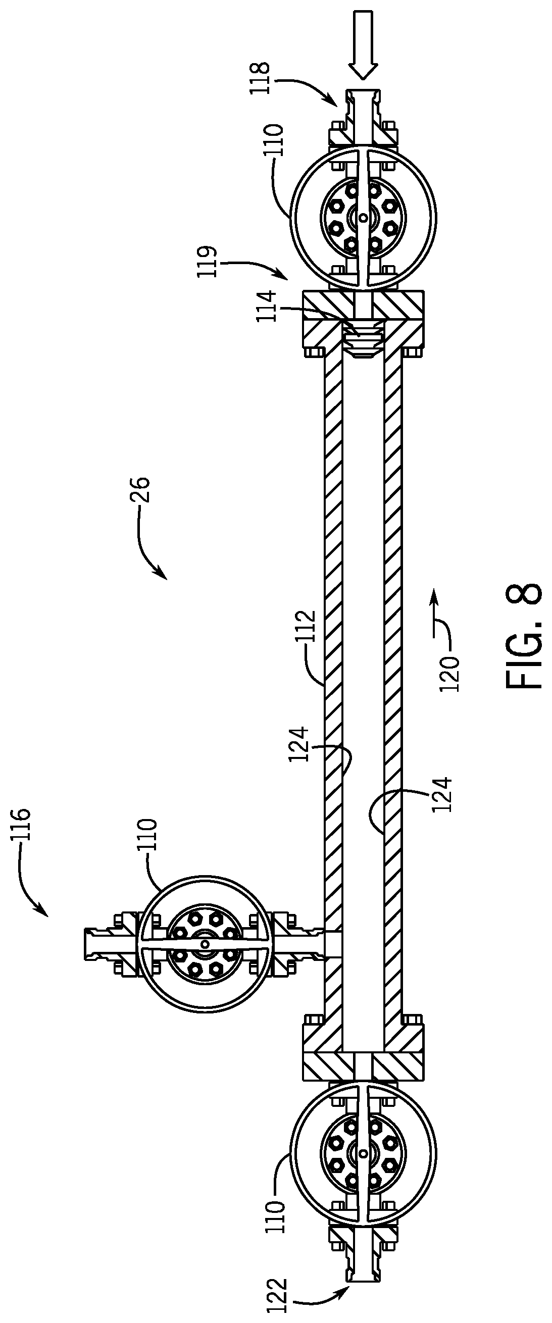 Patent US12129750 Figure 8 – Apparatus and method of disbursing materials into a wellbore