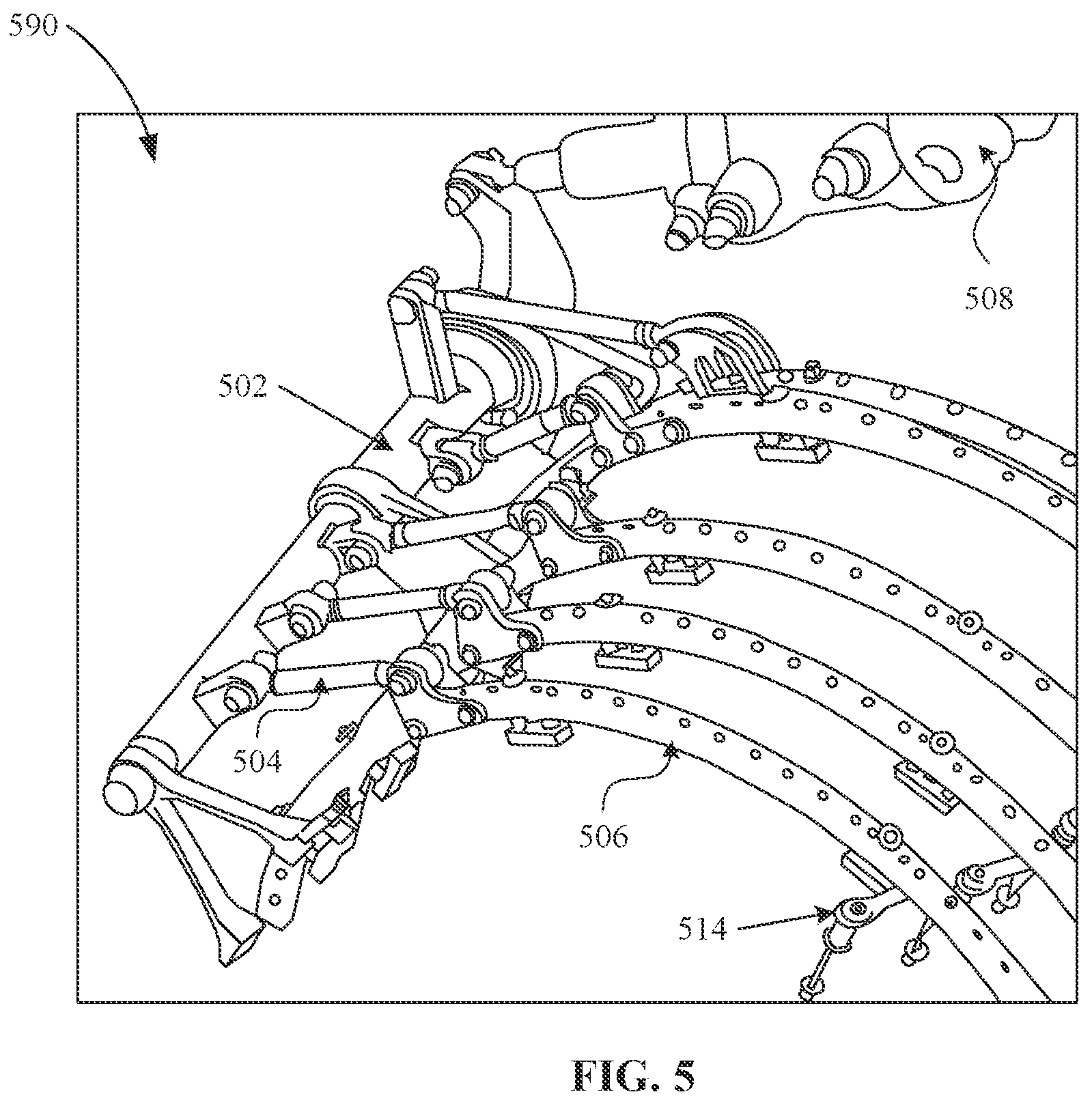 Patent US12129762 Figure 5 – Turbine engine compressor variable geometry system with split actuation