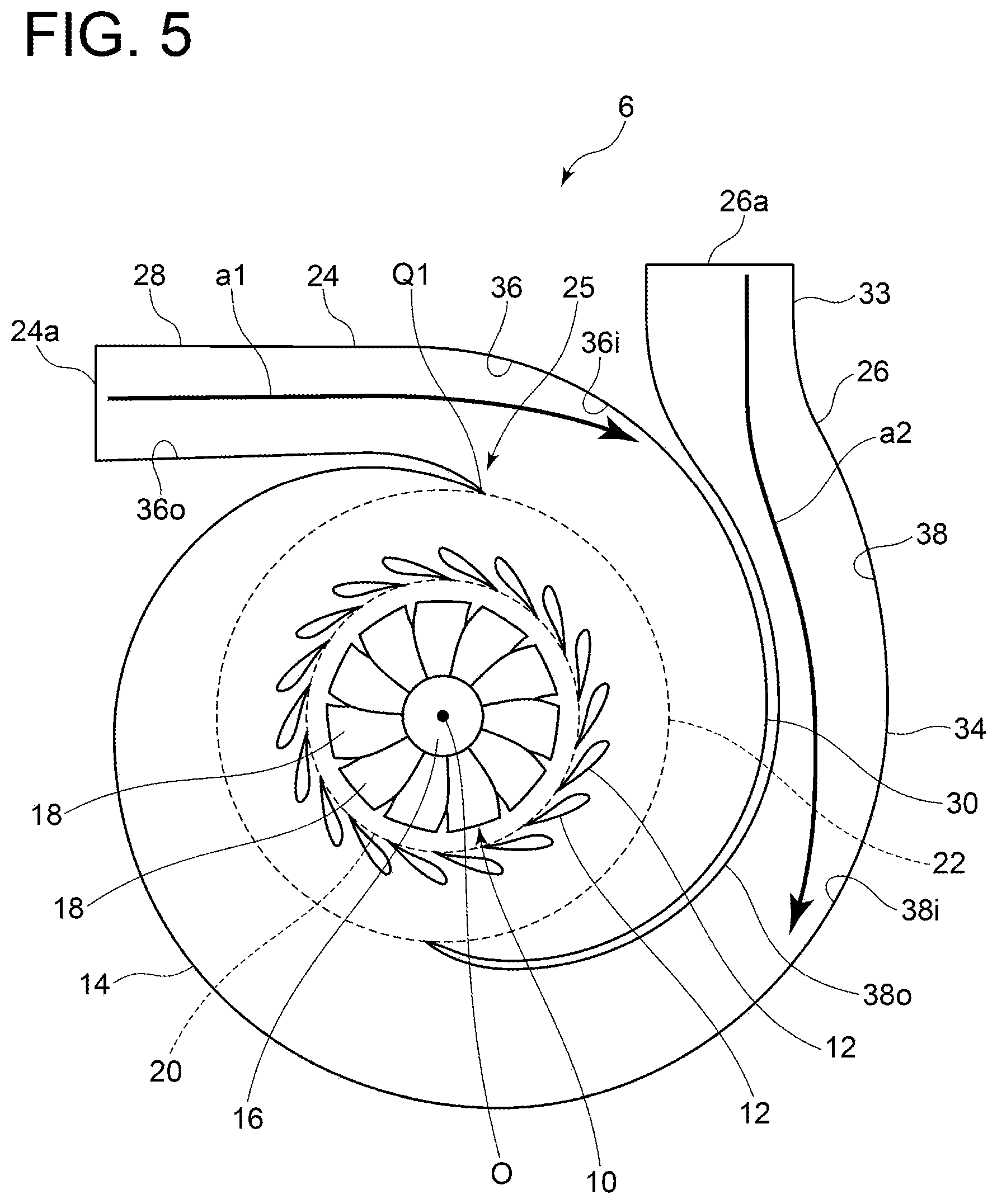 Patent US12129764 Figure 5 – Turbocharger gas casing and turbocharger