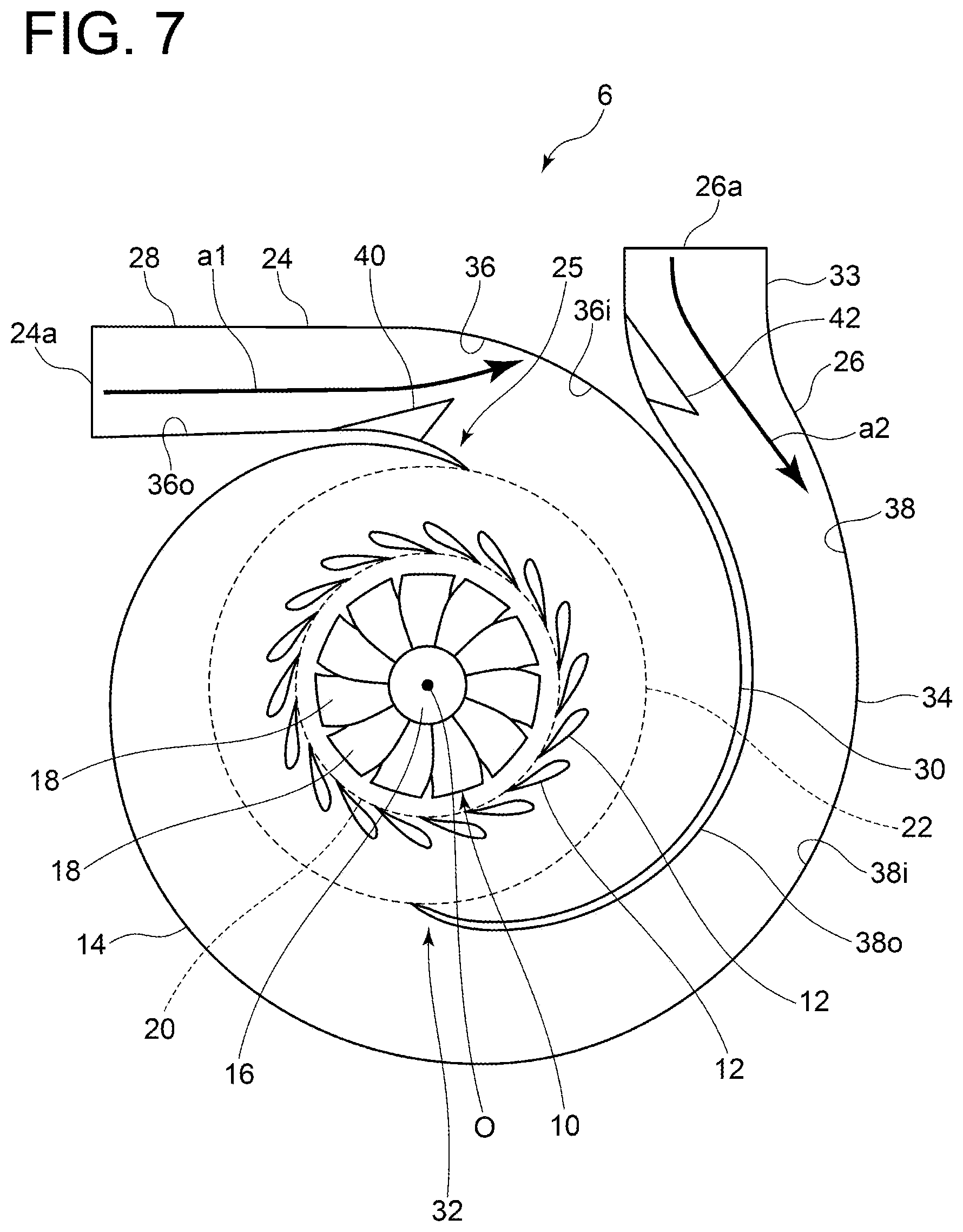 Patent US12129764 Figure 7 – Turbocharger gas casing and turbocharger