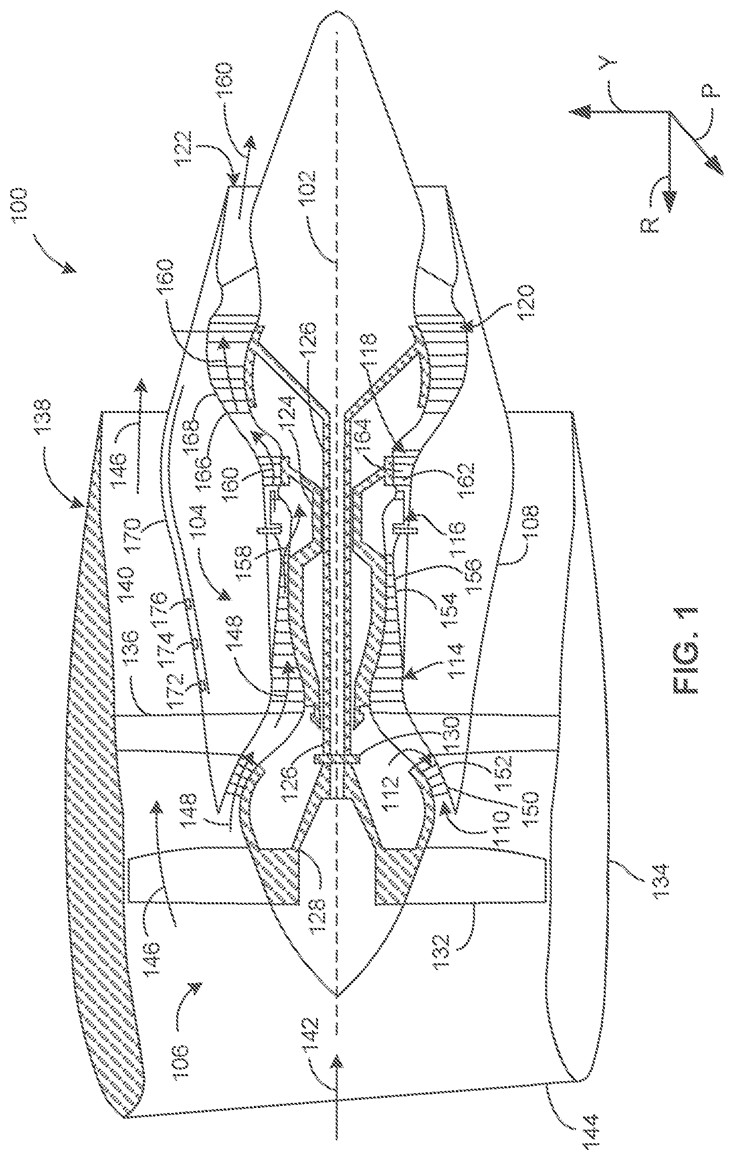 Patent US12129767 Figure 1 – Gas turbine mounting configurations for bending mitigation
