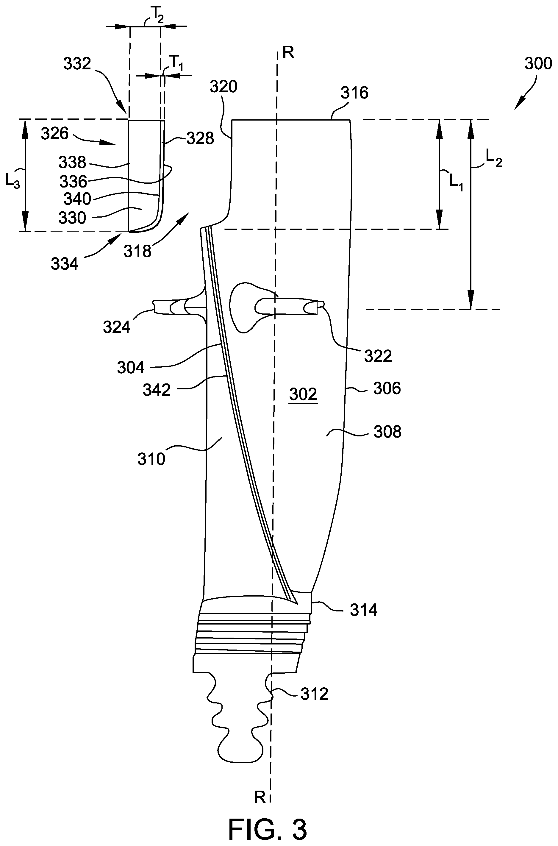 Patent US12129769 Figure 3 – Erosion-shielded turbine blades and methods of manufacturing the same