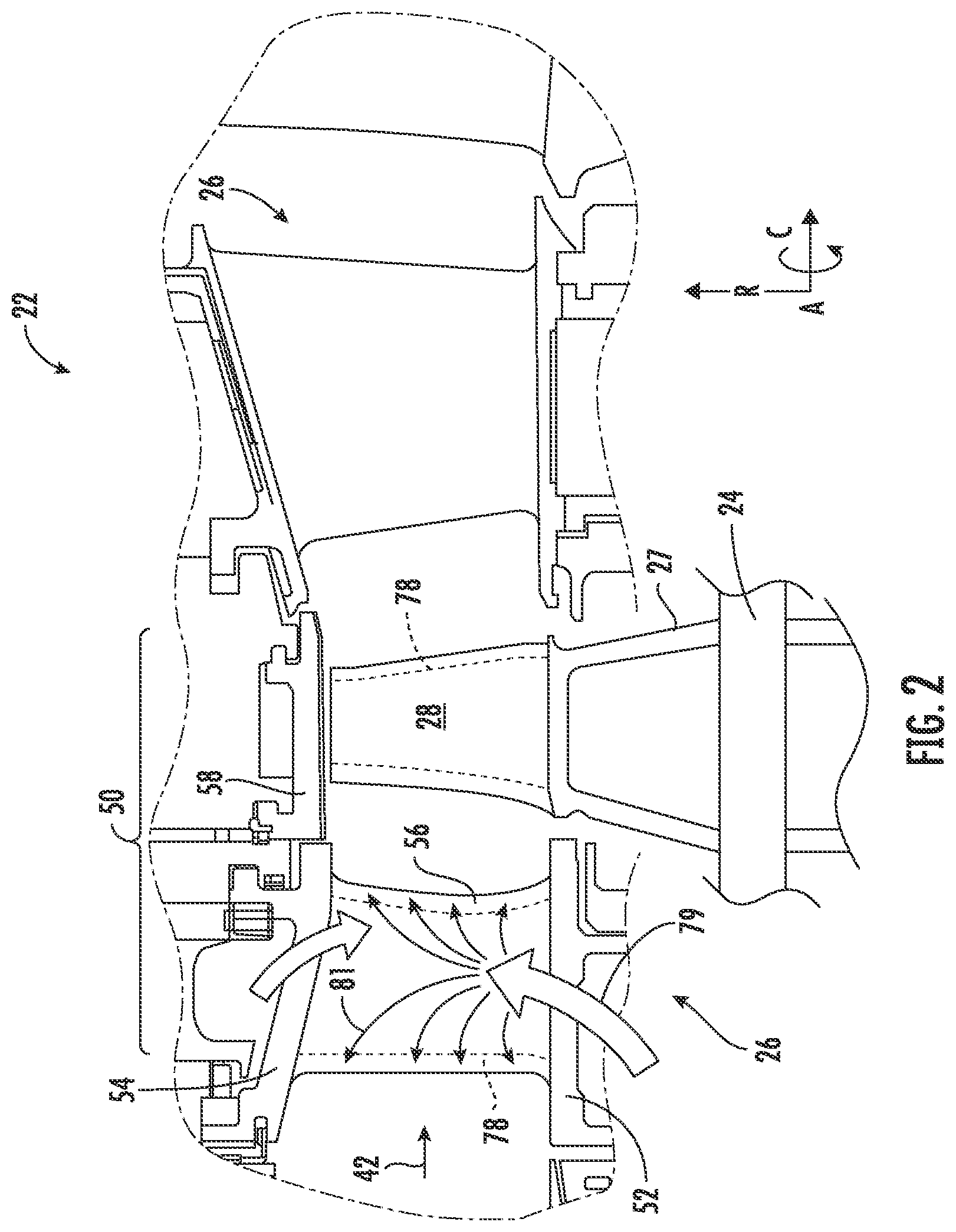 Patent US12129771 Figure 2 – Stator vane assembly having mechanical retention device