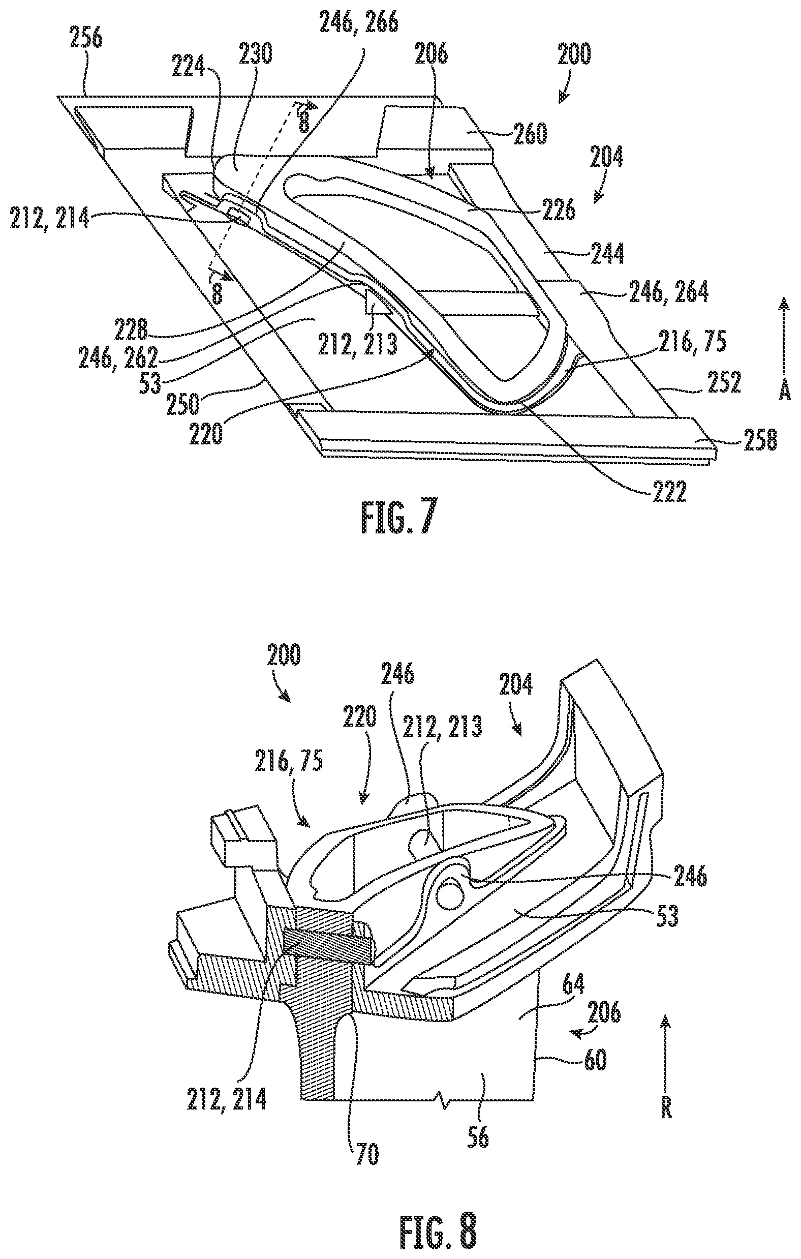 Patent US12129771 Figure 6 – Stator vane assembly having mechanical retention device