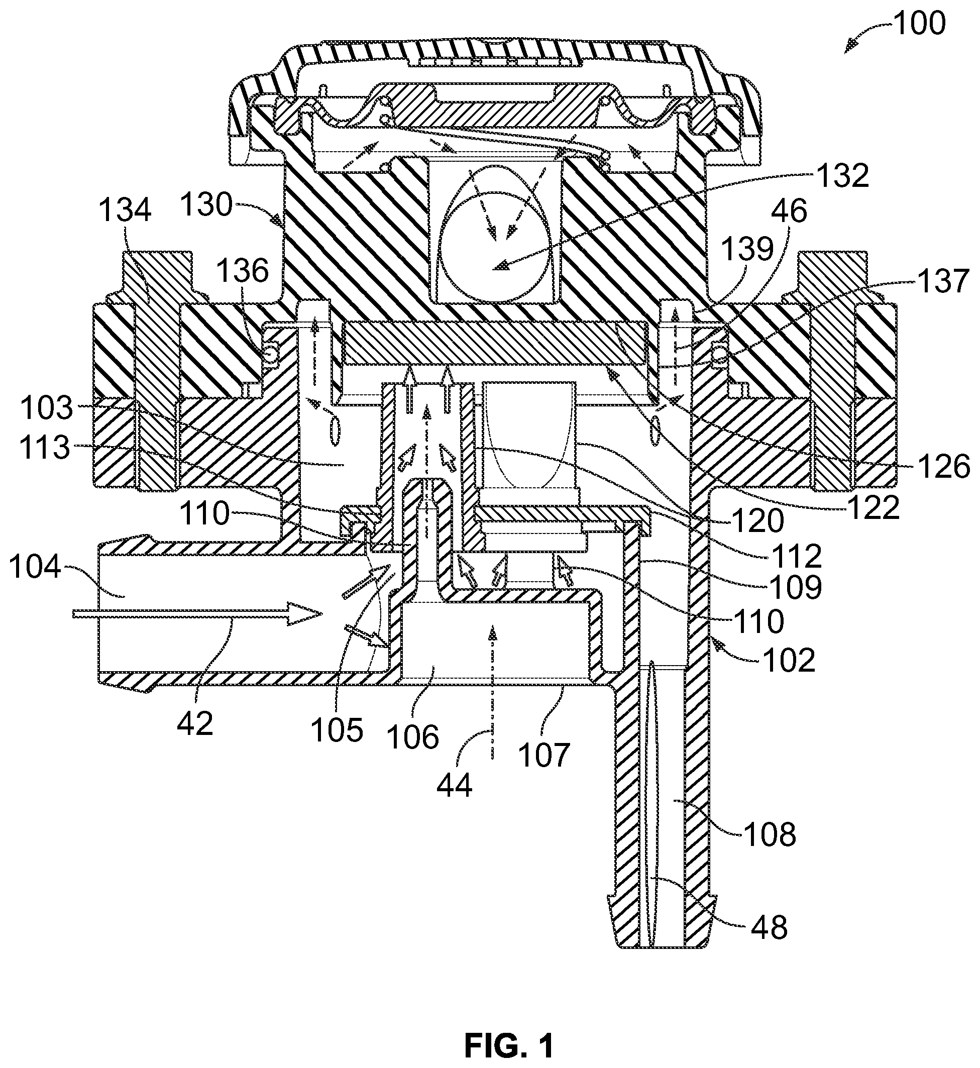 Patent US12129775 Figure 1 – Compressed gas assisted inertial impactor with elastomeric nozzles