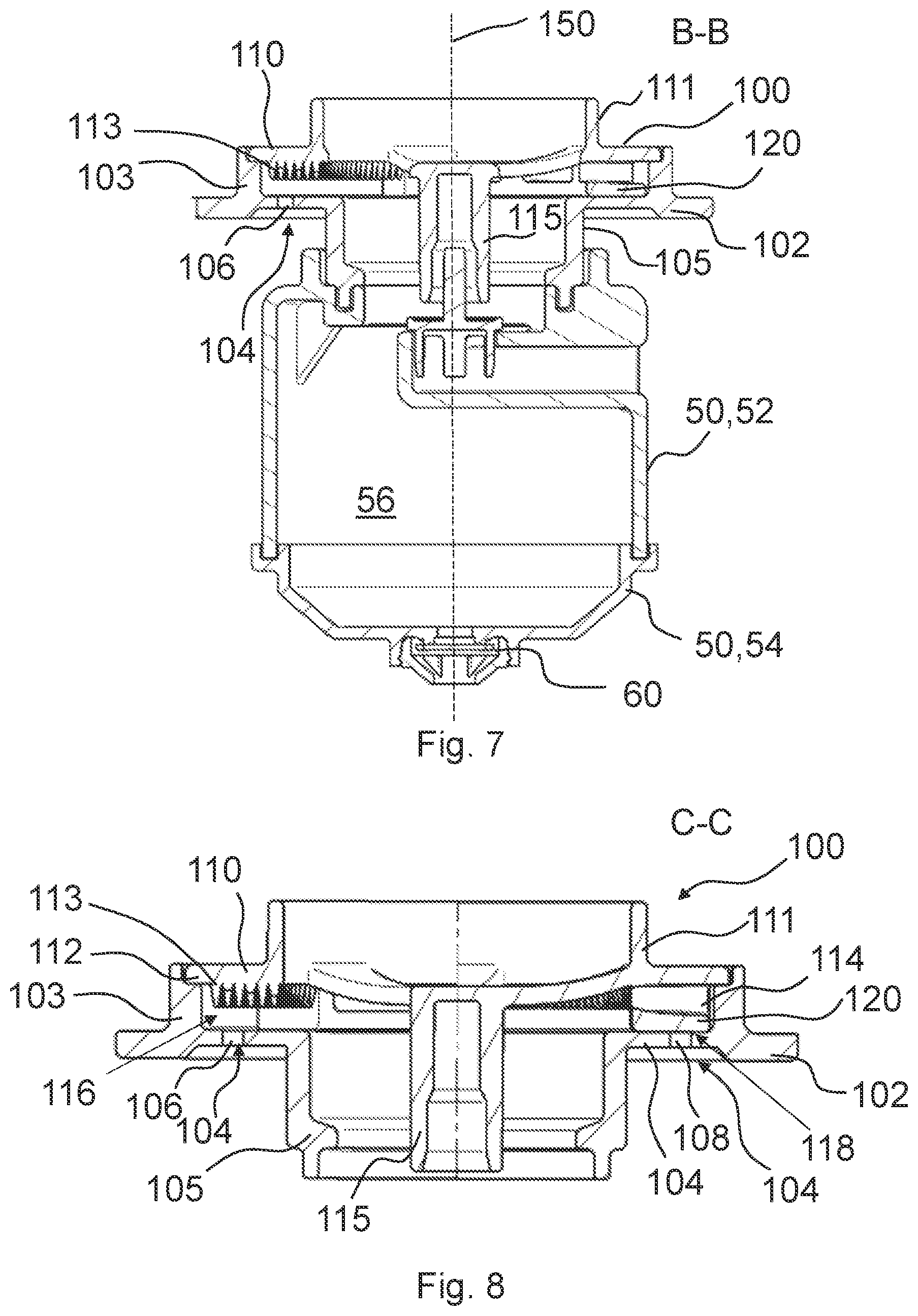 Patent US12129776 Figure 4 – Separator for separating fluid from a gas flow and assembly kit for a separator