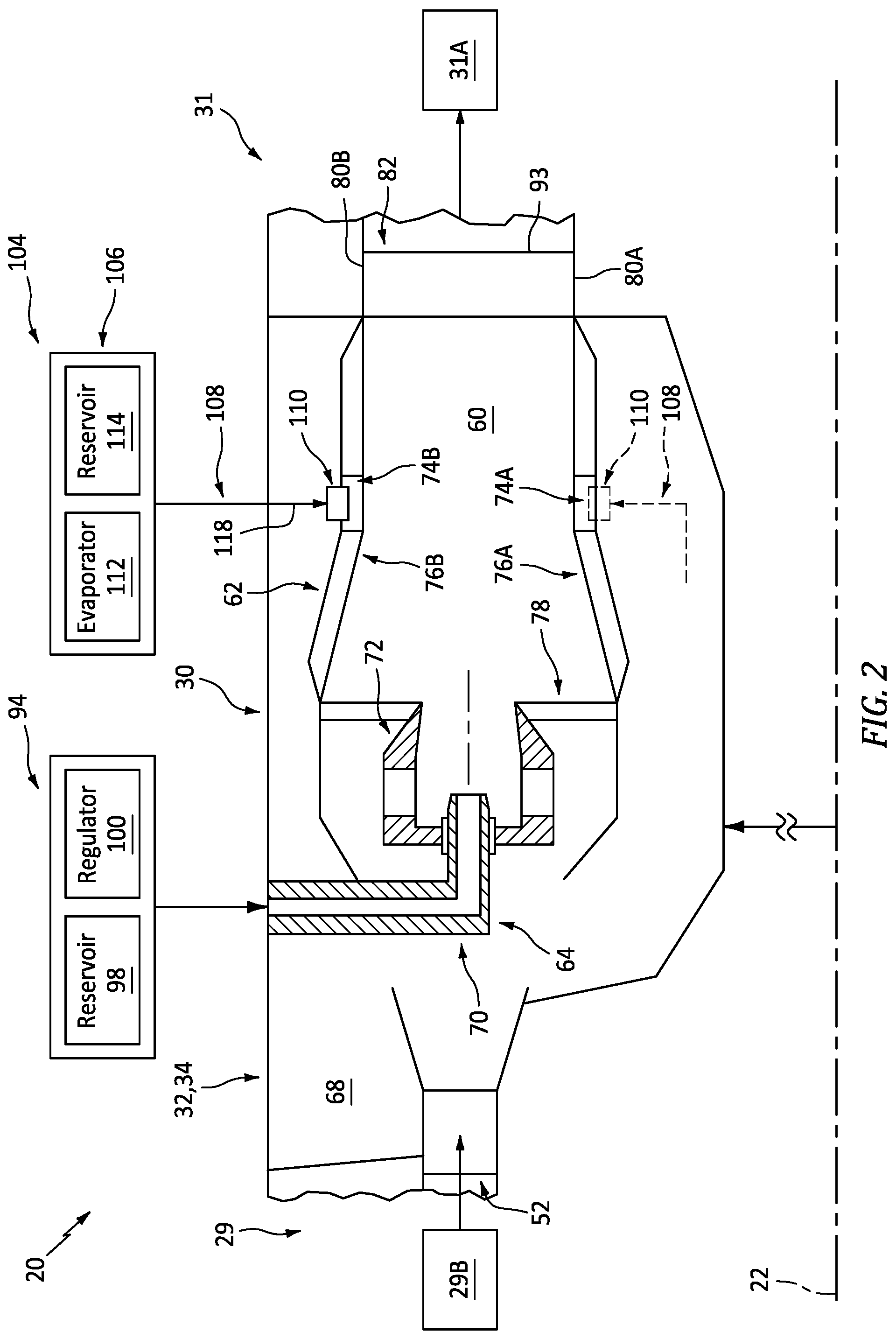 Patent US12129788 Figure 2 – Introducing steam with quench air into turbine engine combustor