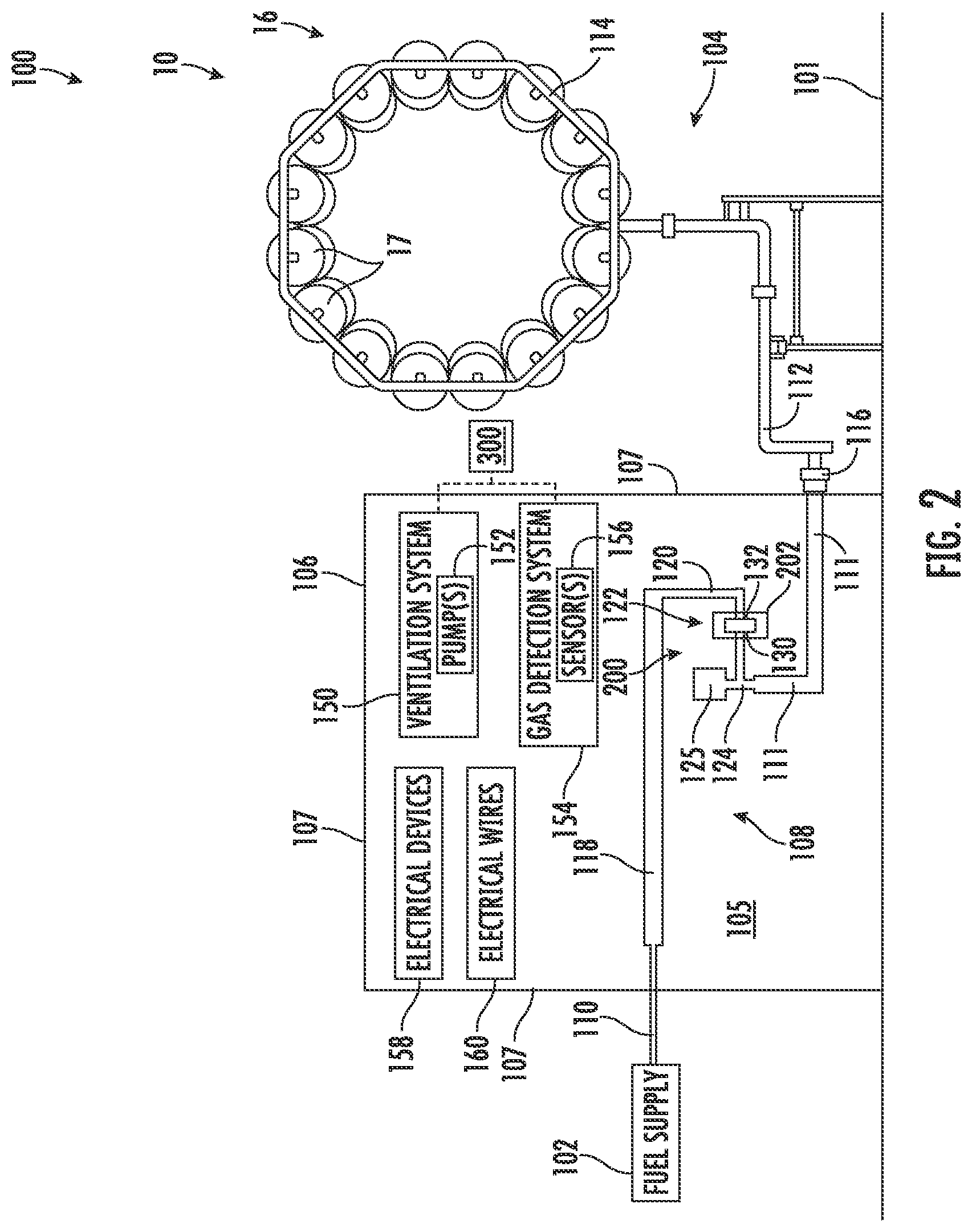 Patent US12129799 Figure 2 – Thermal radiation shield for a gaseous fuel circuit