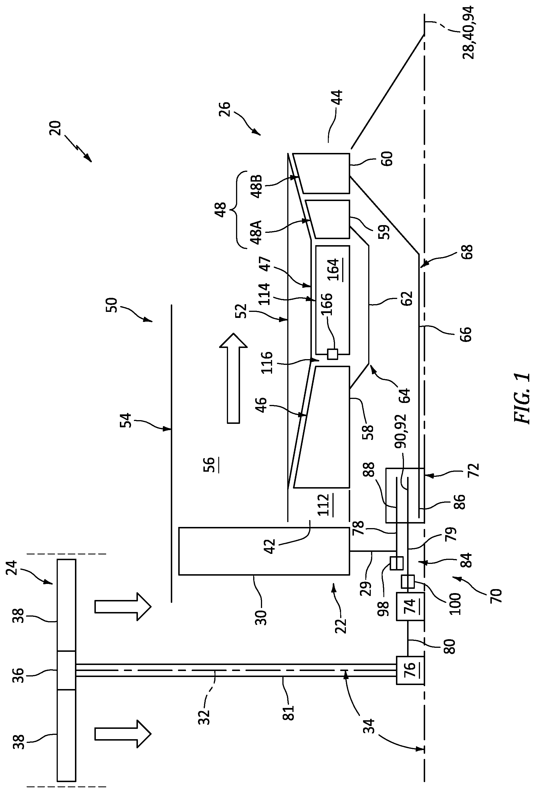 Patent US12129802 — Selective power distribution for an aircraft propulsion system — Figure 1