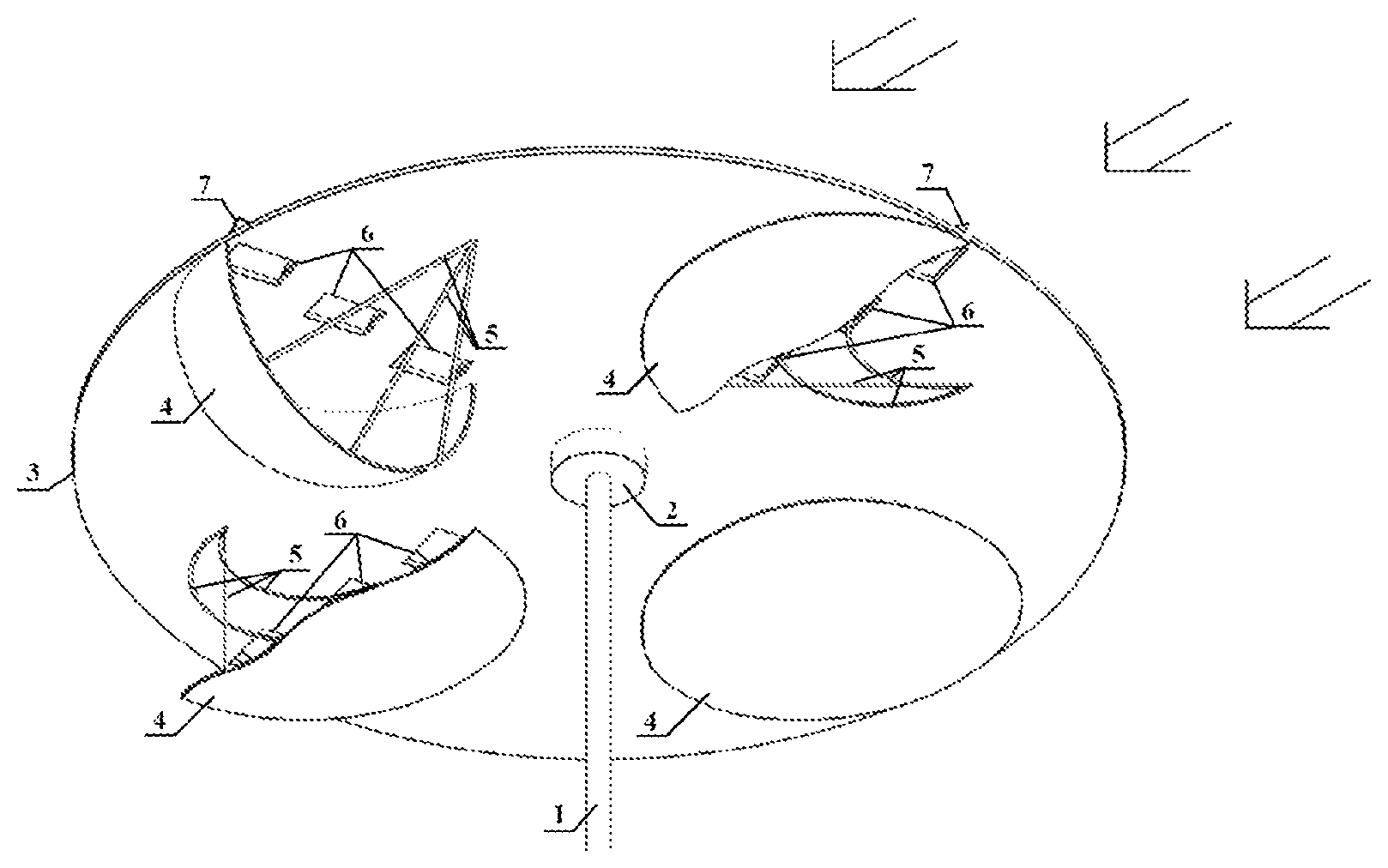 Patent US12129823 Figure 1 – Fluid turbine with parachute-like catchers