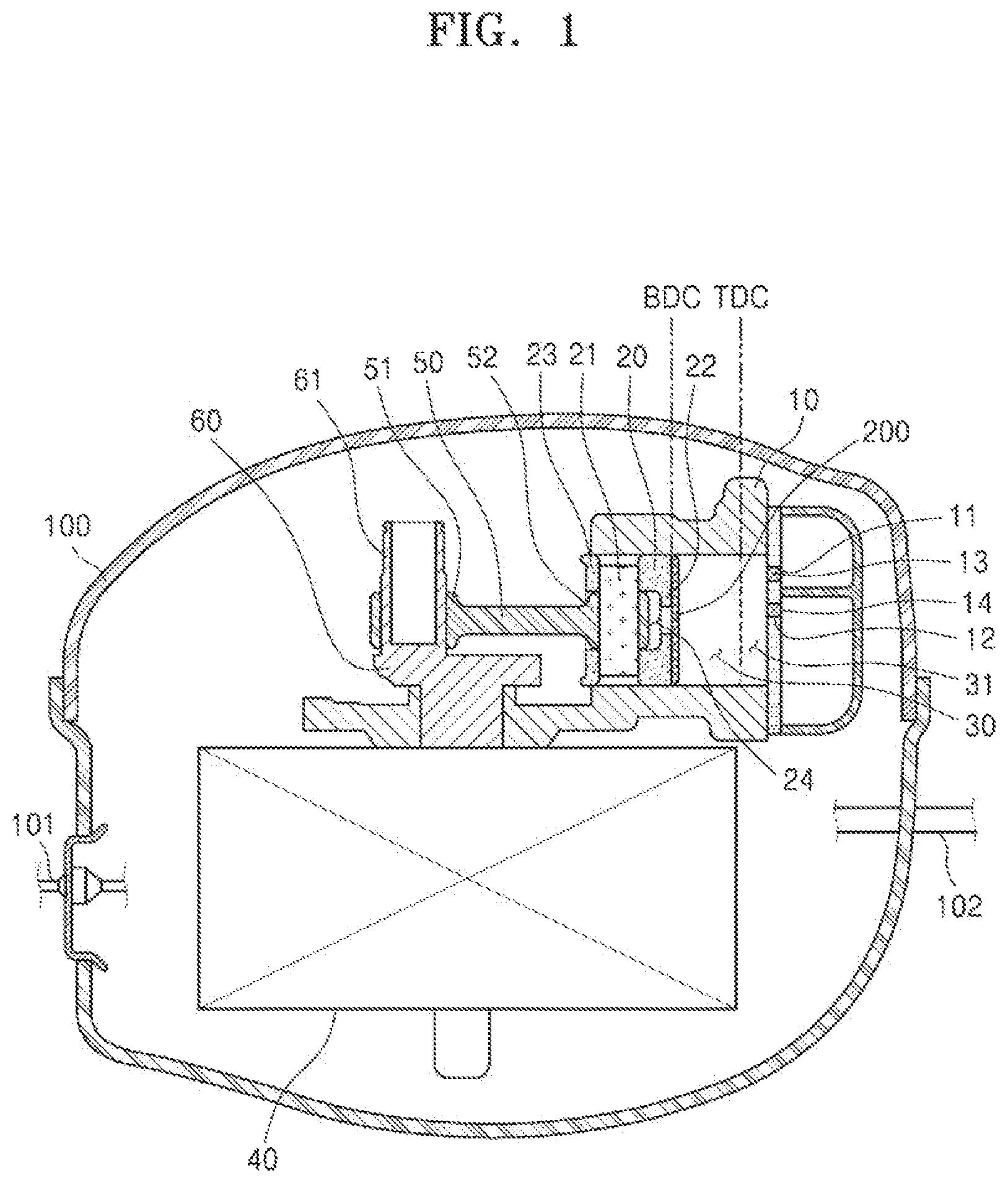 Patent US12129842 Figure 1 – Reciprocal compressor and refrigerator including the same