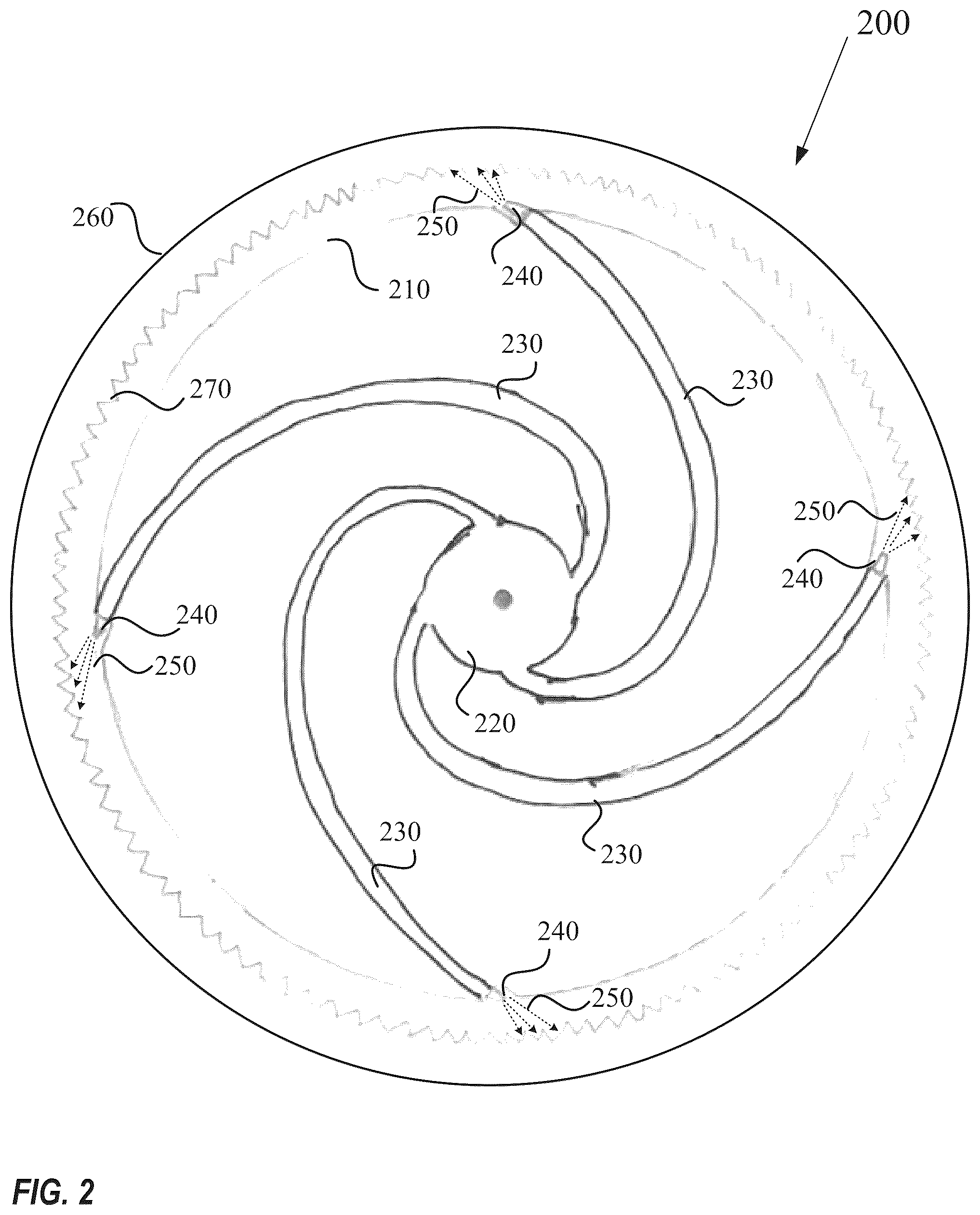 Patent US12129856 Figure 2 – Rotor having a plurality of spiral pathways to pass liquid or gas therethrough to increase power thereof