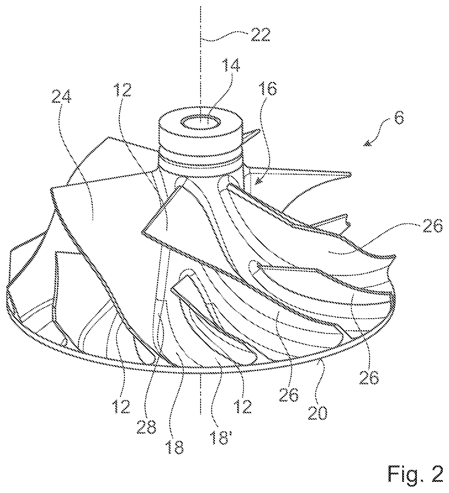 Patent US12129865 Figure 2 – Compressor wheel