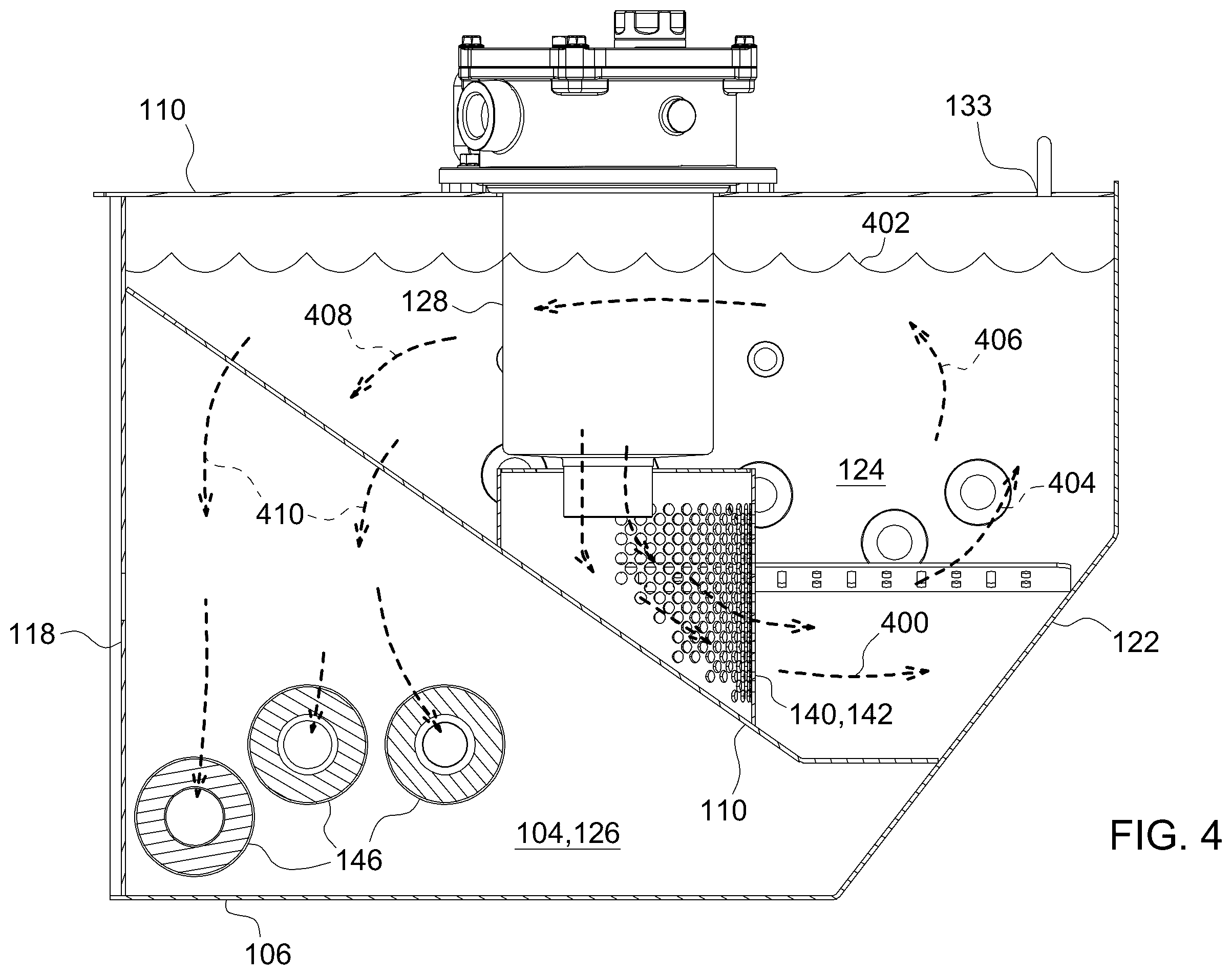 Patent US12129872 Figure 4 – Apparatuses and methods for de-aeration of a liquid