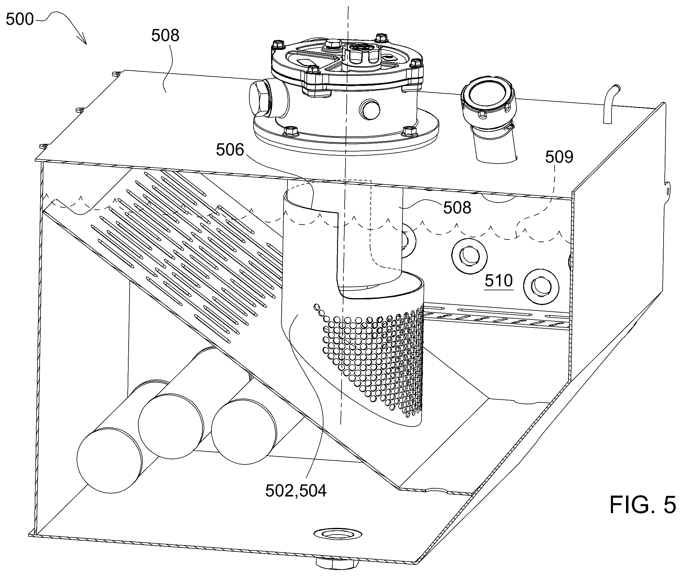 Patent US12129872 Figure 5 – Apparatuses and methods for de-aeration of a liquid