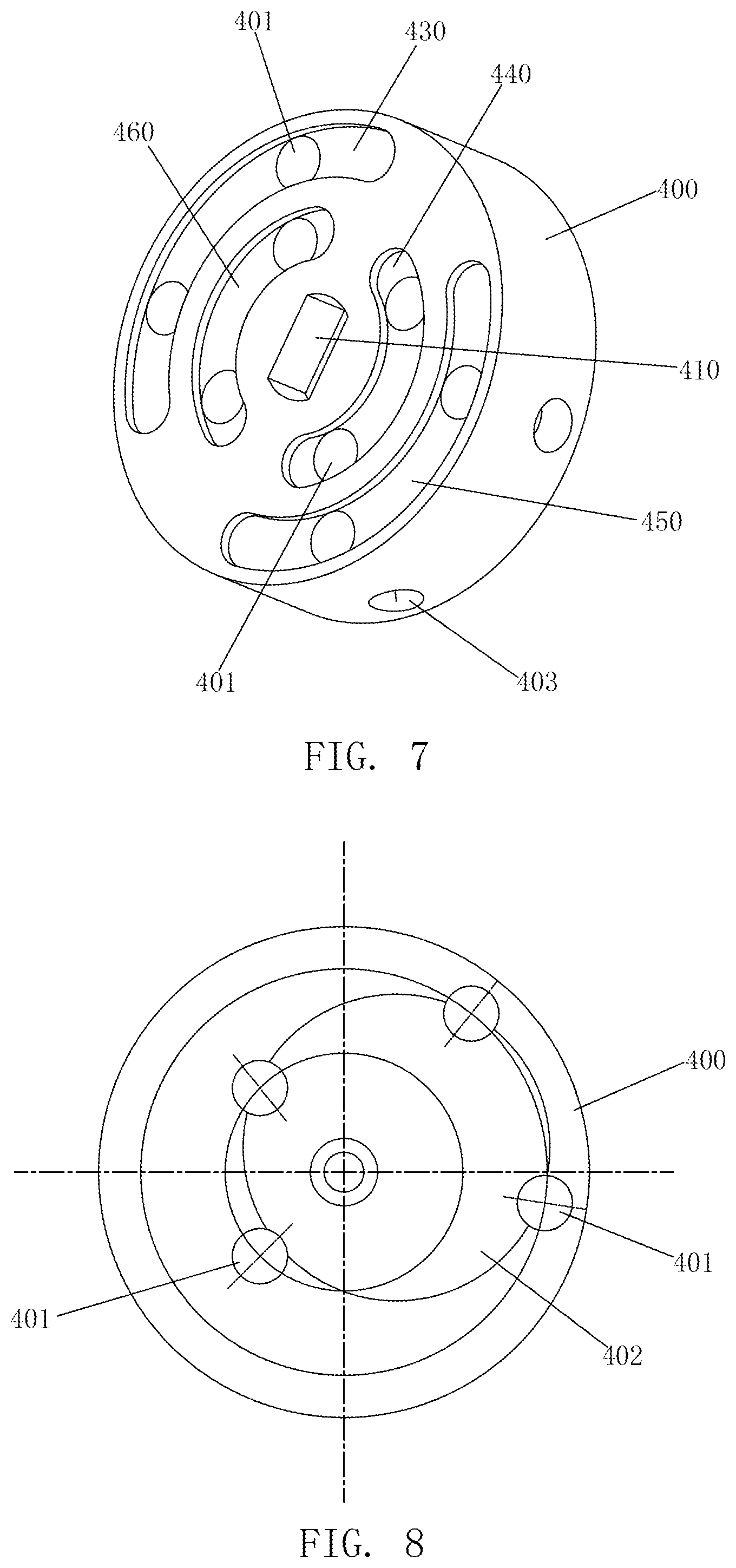 Patent US12129874 Figure 6 – Radial piston hydraulic device distributing flow by pilot operated check valves and operating method thereof