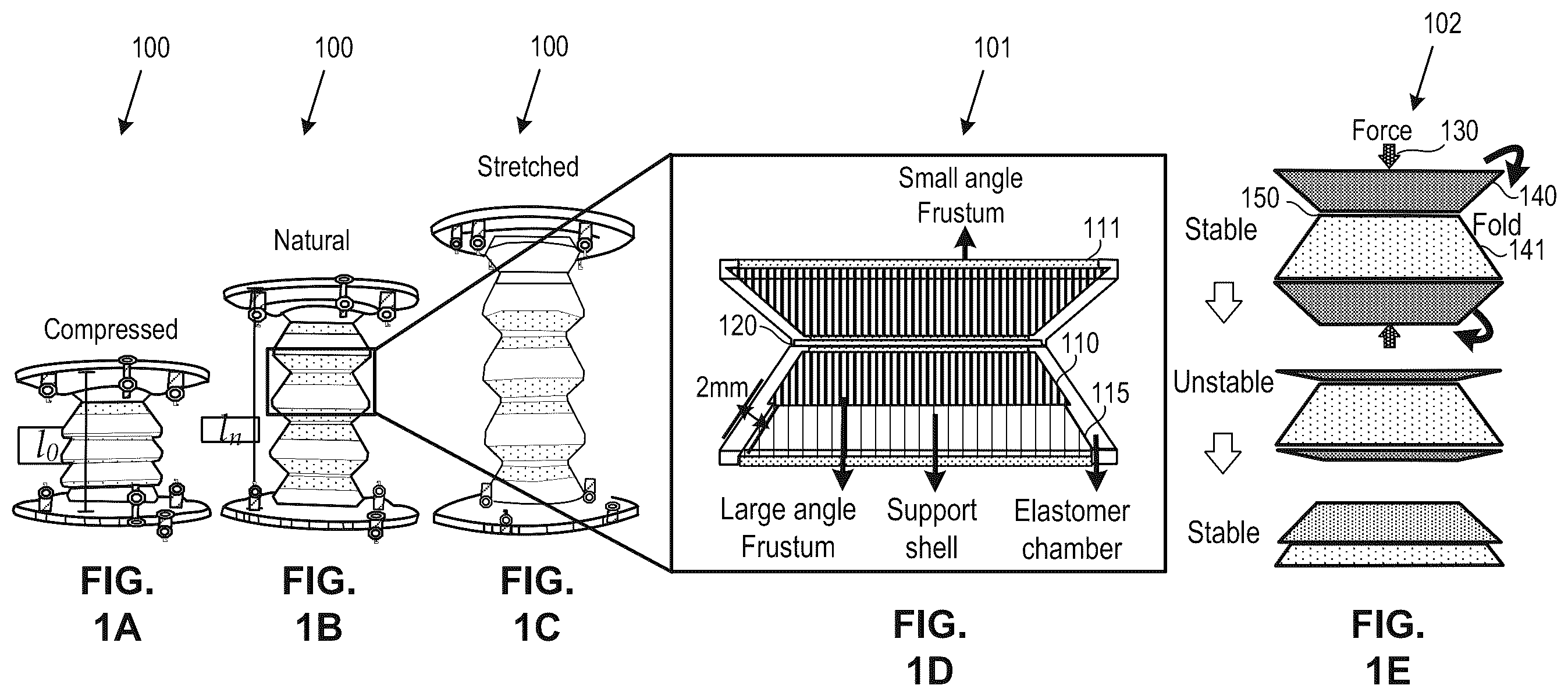 Patent US12129876 — Bistable elastomeric actuator — Figure 1