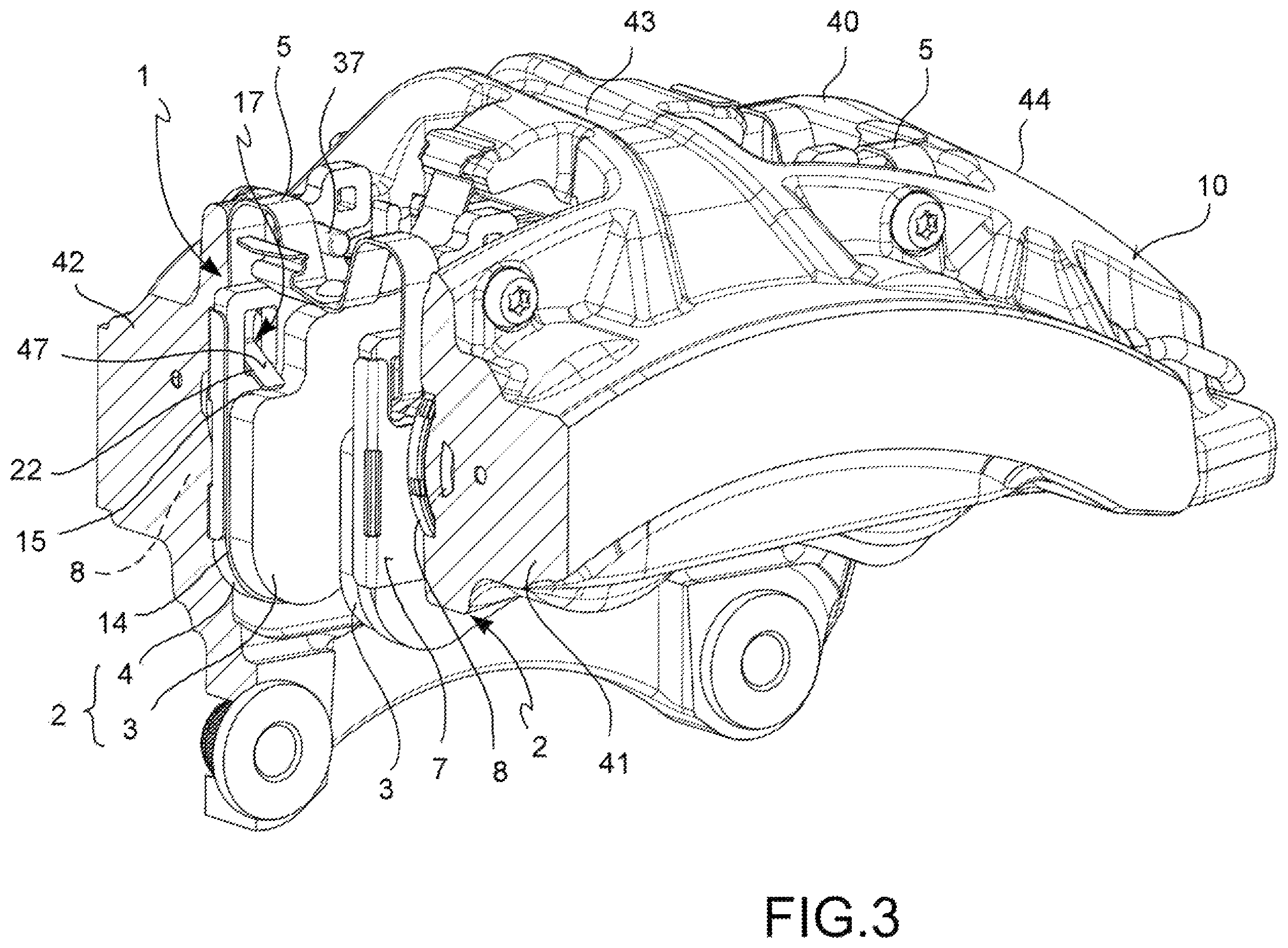 Patent US12129898 Figure 2 – Pad-and-spring assembly for a brake caliper