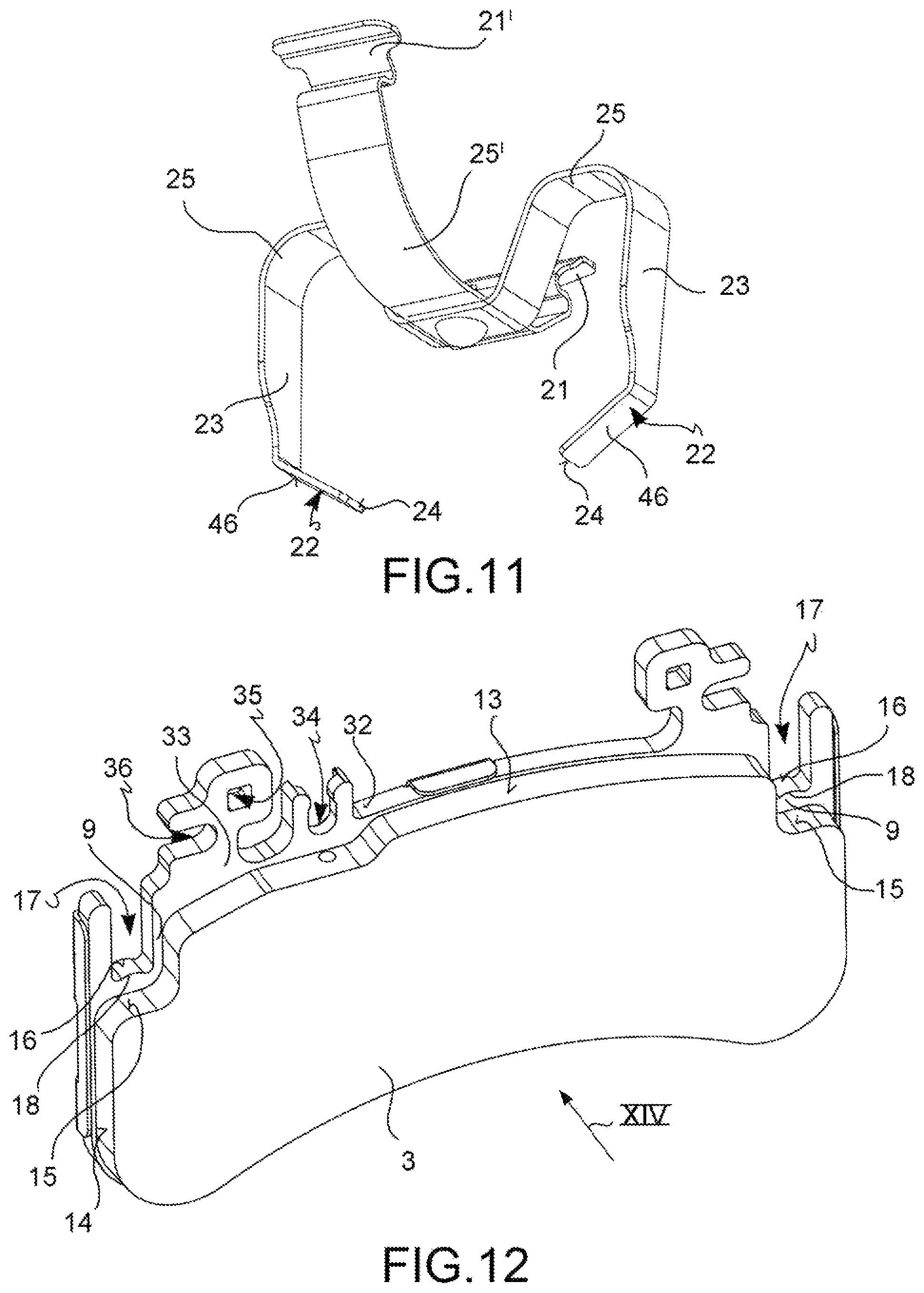 Patent US12129898 Figure 7 – Pad-and-spring assembly for a brake caliper