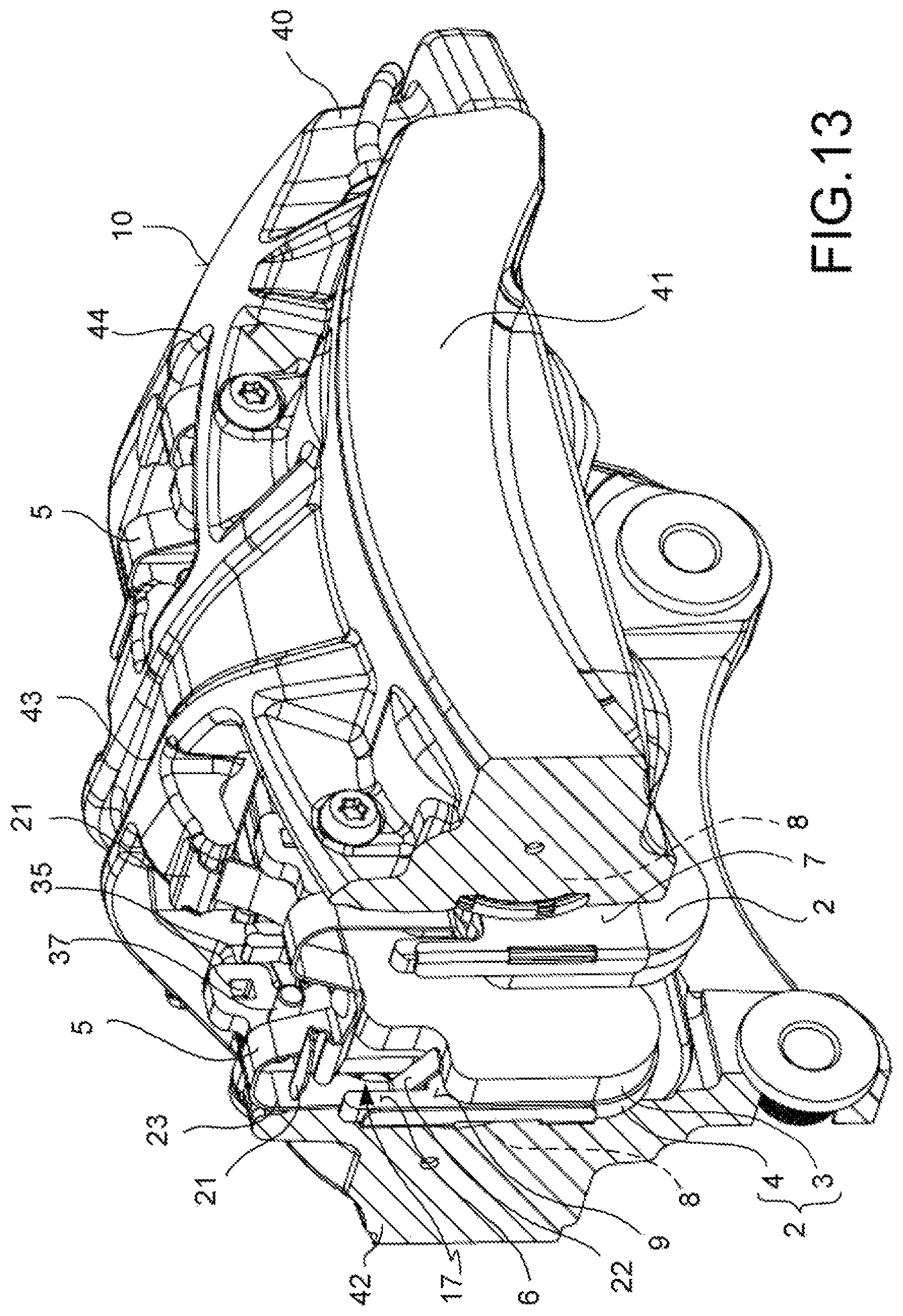 Patent US12129898 Figure 8 – Pad-and-spring assembly for a brake caliper