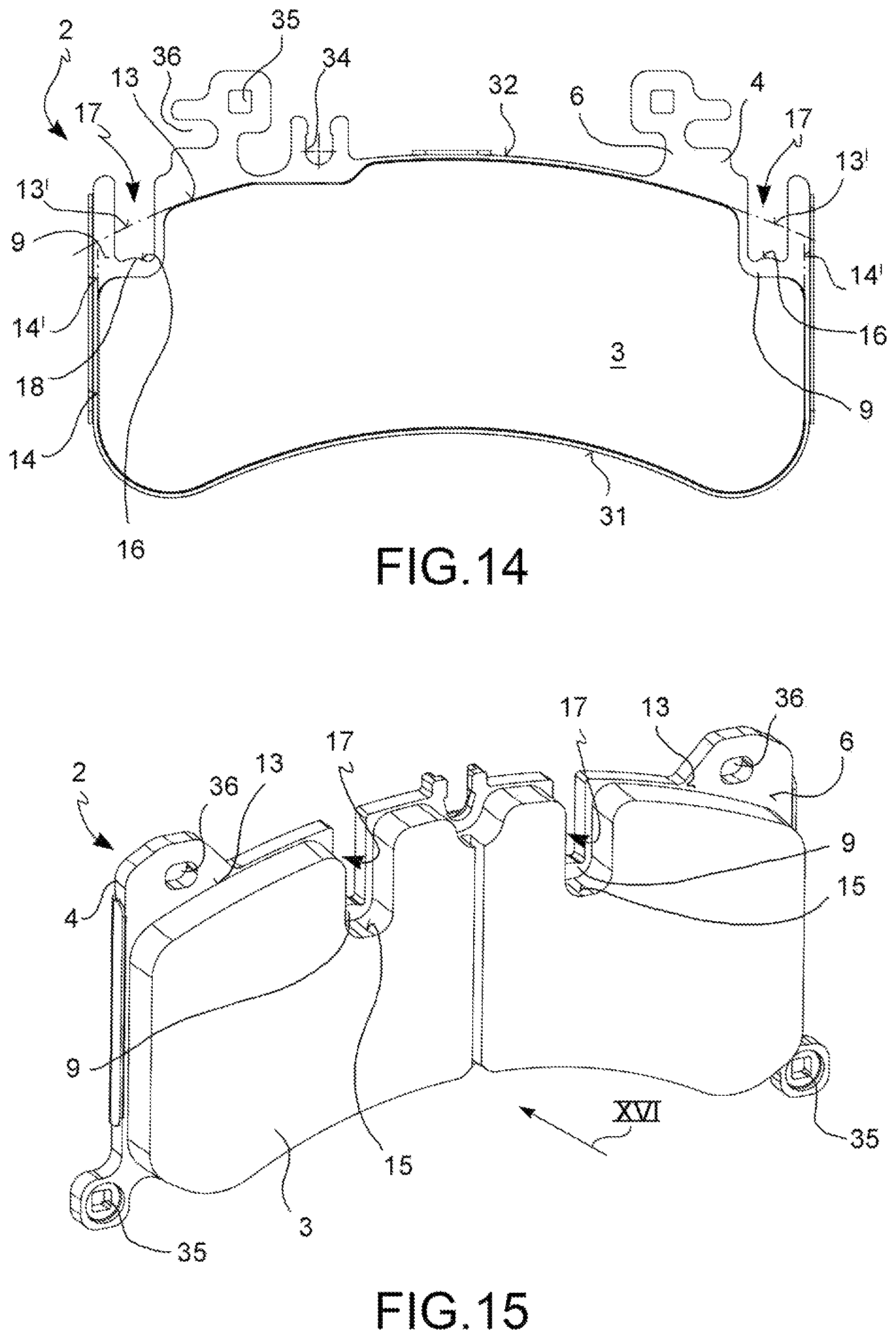 Patent US12129898 Figure 9 – Pad-and-spring assembly for a brake caliper