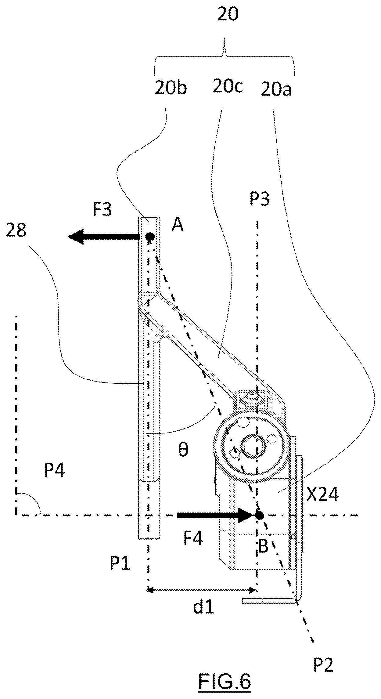 Patent US12129899 Figure 4 – Brake lever for a drum brake arrangement, said brake lever being designed for transmitting the movement of a cylinder rod to a brake shaft