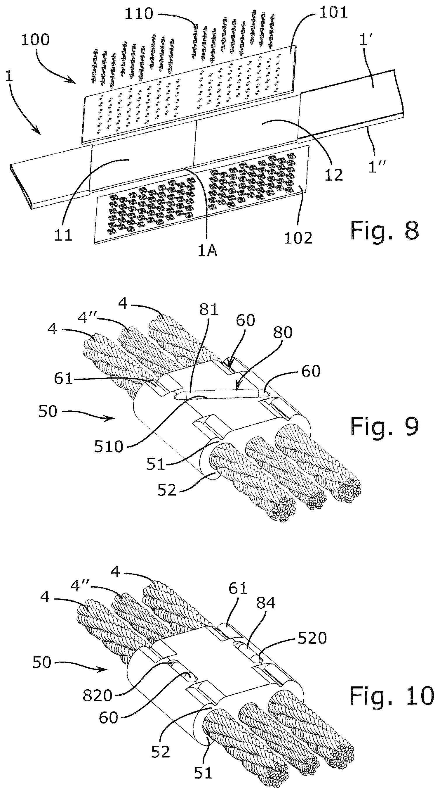 Patent US12129912 Figure 4 – Cable conveyor belt joining device provided with cable locking elements