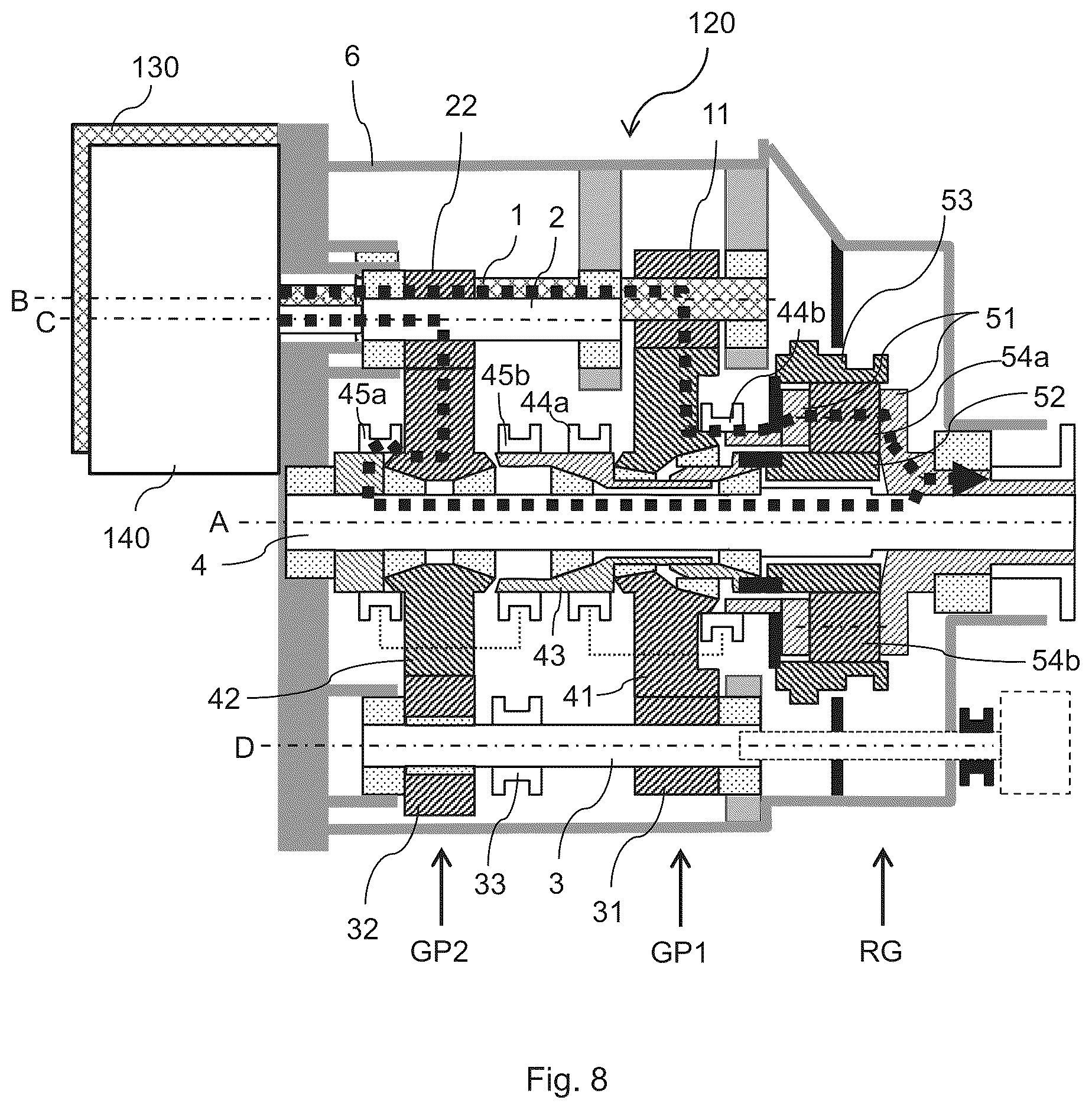 Patent US12129914 Figure 8 – Transmission, a powertrain and a vehicle
