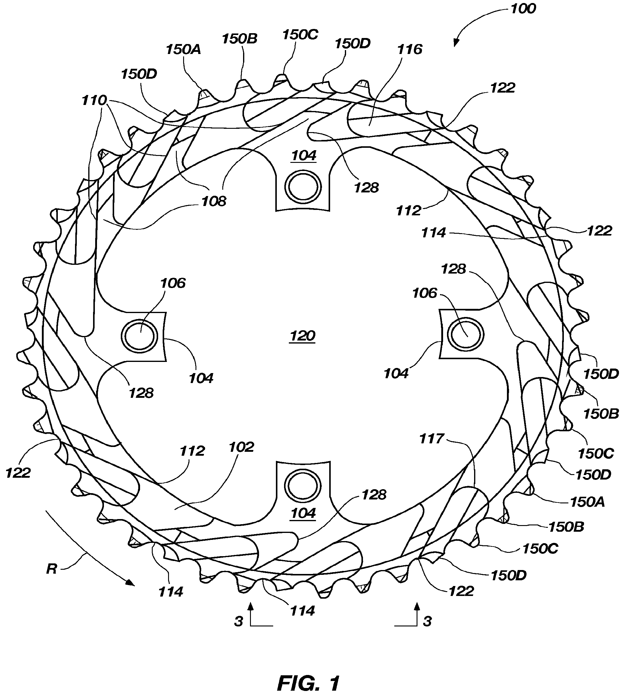 Patent US12129918 Figure 1 – Bicycle chain rings