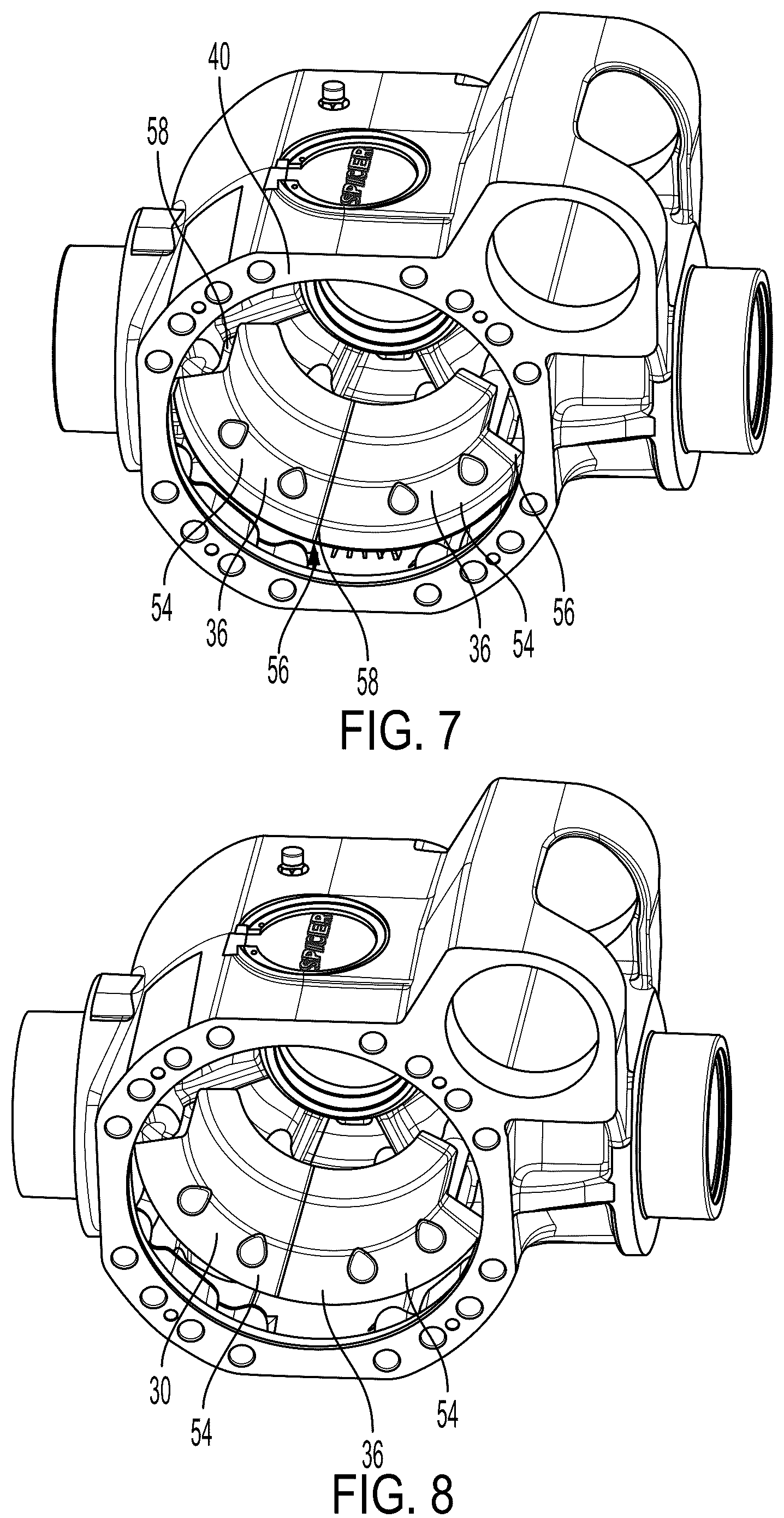 Patent US12129920 Figure 4 – Drive axle assembly with axially adjustable lubricant baffle