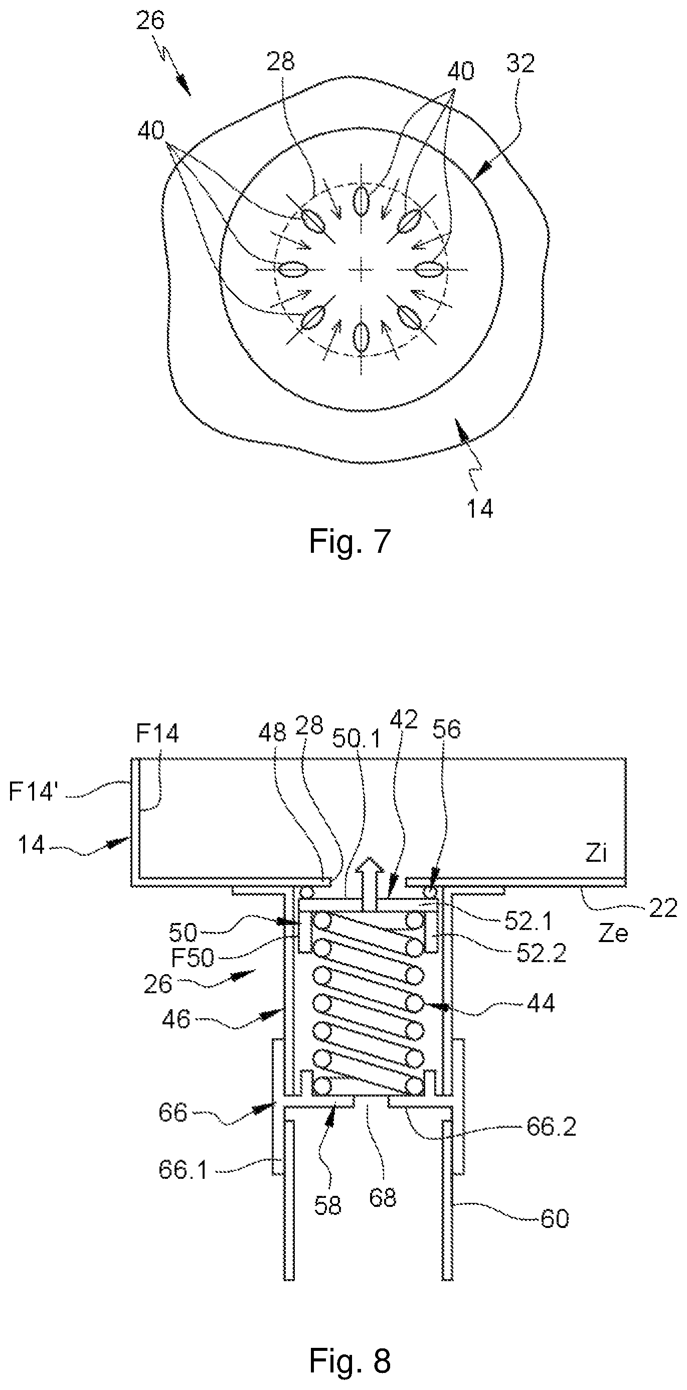 Patent US12129931 Figure 4 – Enclosure containing an inerting gas and comprising a liquid discharging system, aircraft having such an enclosure