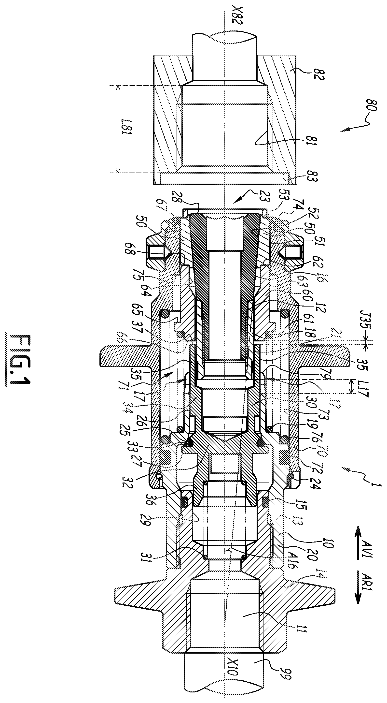 Patent US12129949 Figure 1 – Coupling element for a fluidic connection to a terminal